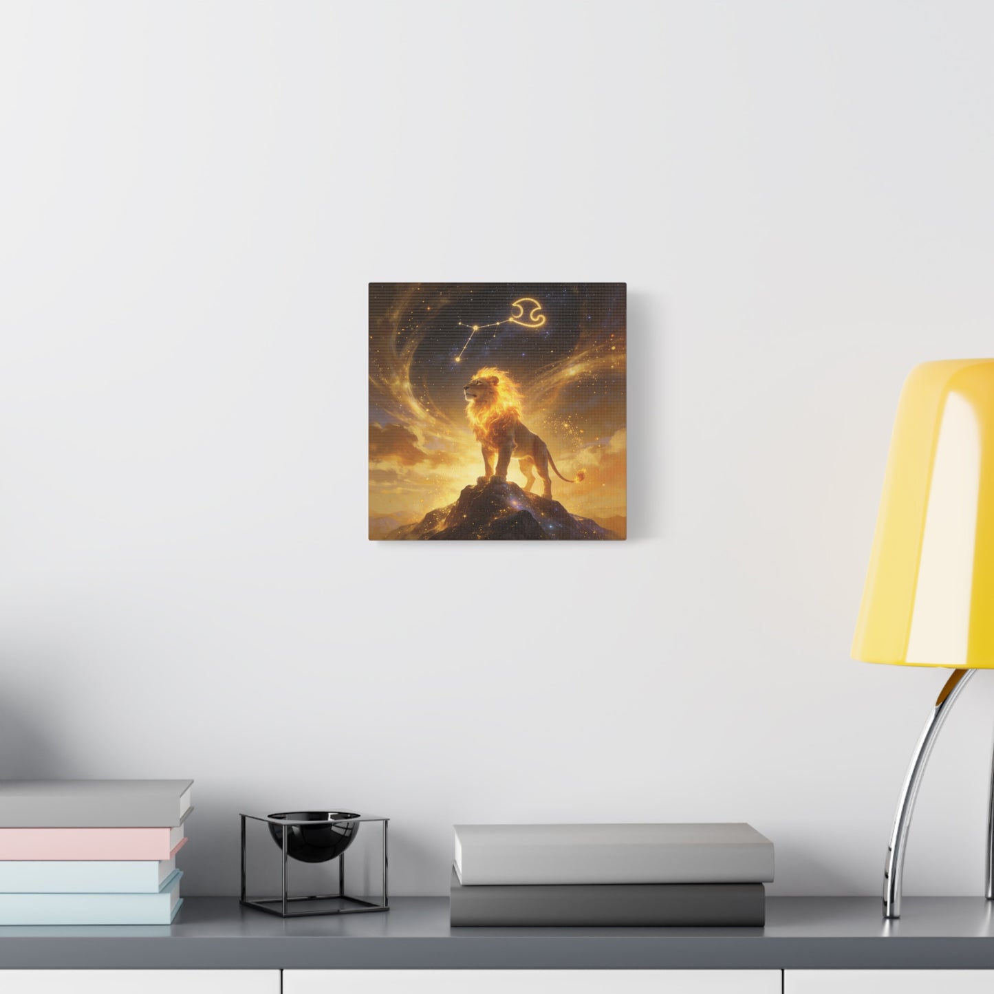 Leo Zodiac Lion Canvas Wall Art - Celestial Astrology Constellation Print, Glowing Gold Cosmic Sky - Fantasy Style, Living Room Wall Decor Bedroom Home Decoration Office Art - Bedroom Home Decoration