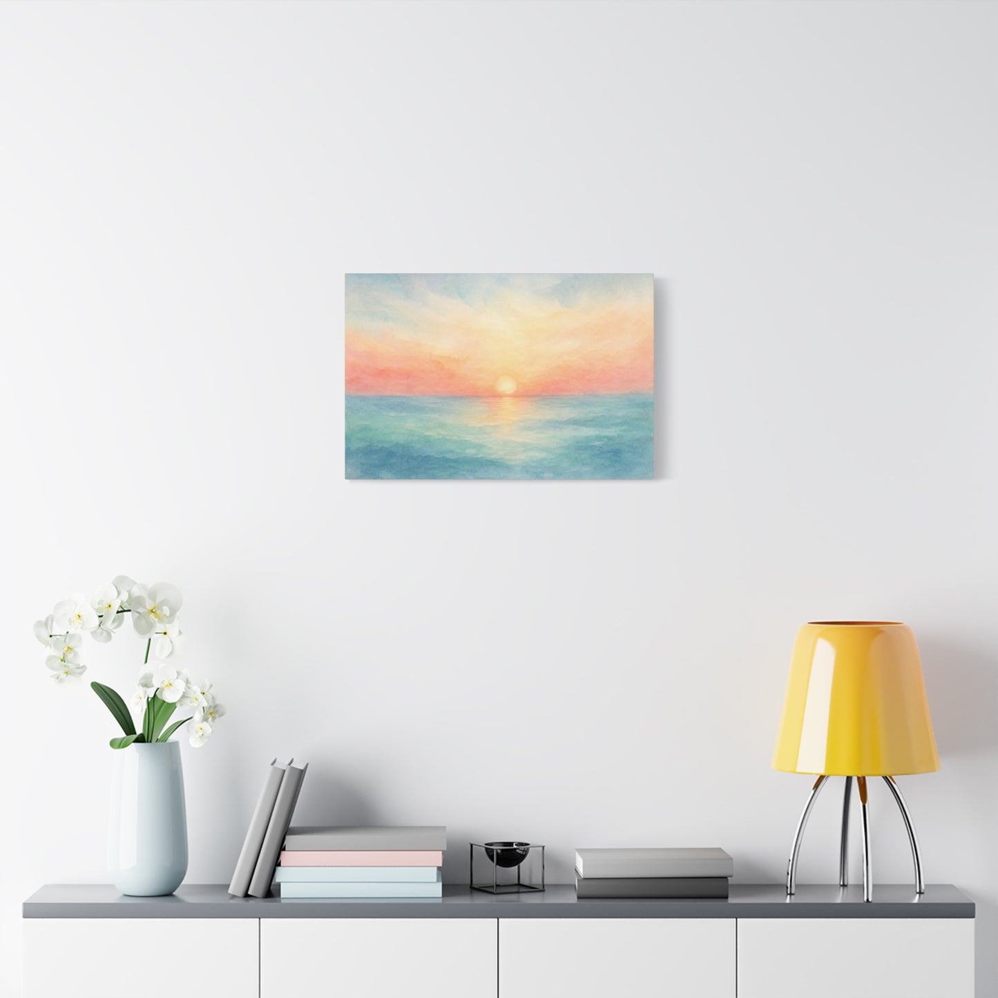 Pastel Ocean Sunrise Canvas Wall Art - Watercolor Seascape, Coastal Wall Decor - Serene Beach Horizon Print - Bedroom Home Decoration, Living Room Accent, Jellyfish Room Decor - Modern Farmhouse Style