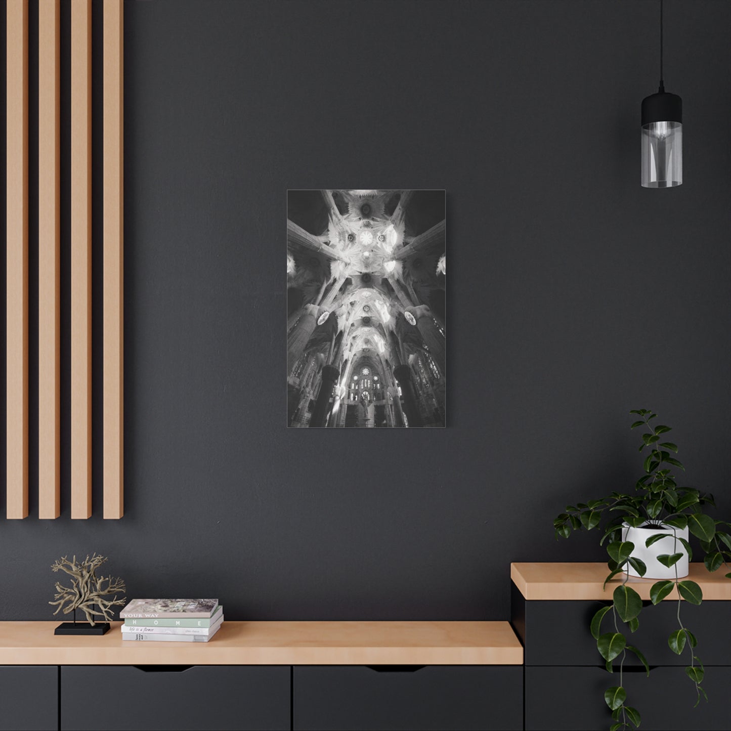 Sagrada Familia Cathedral Interior Canvas Wall Art - Black And White Architectural Art Print, Gothic Ceiling Columns, Contemporary Wall Decor For Living Room Office - Bedroom Home Decoration