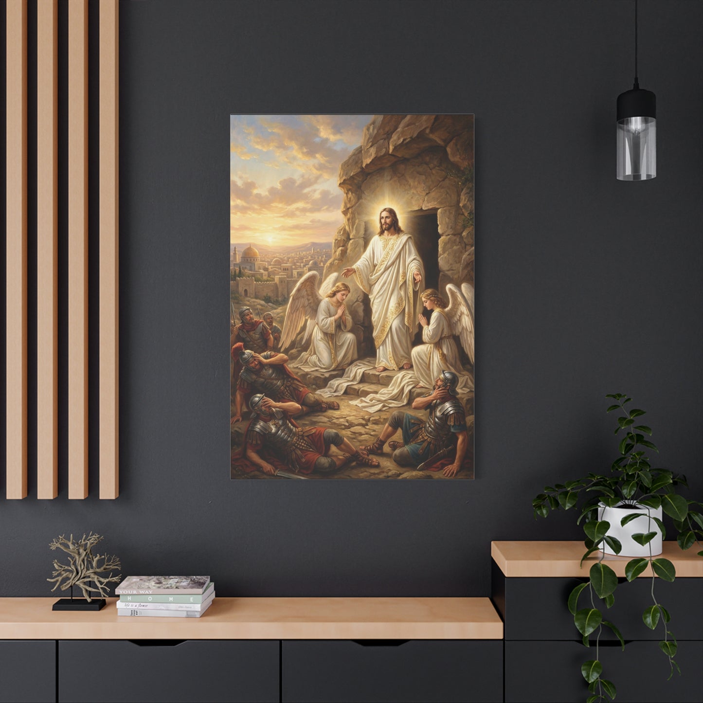 Jesus Christ Resurrection Canvas Wall Art - Empty Tomb, Angels, Roman Soldiers - Traditional Religious Print, Golden Dawn Scene - Living Room Wall Decor, Bedroom Home Decoration - Ready to Hang