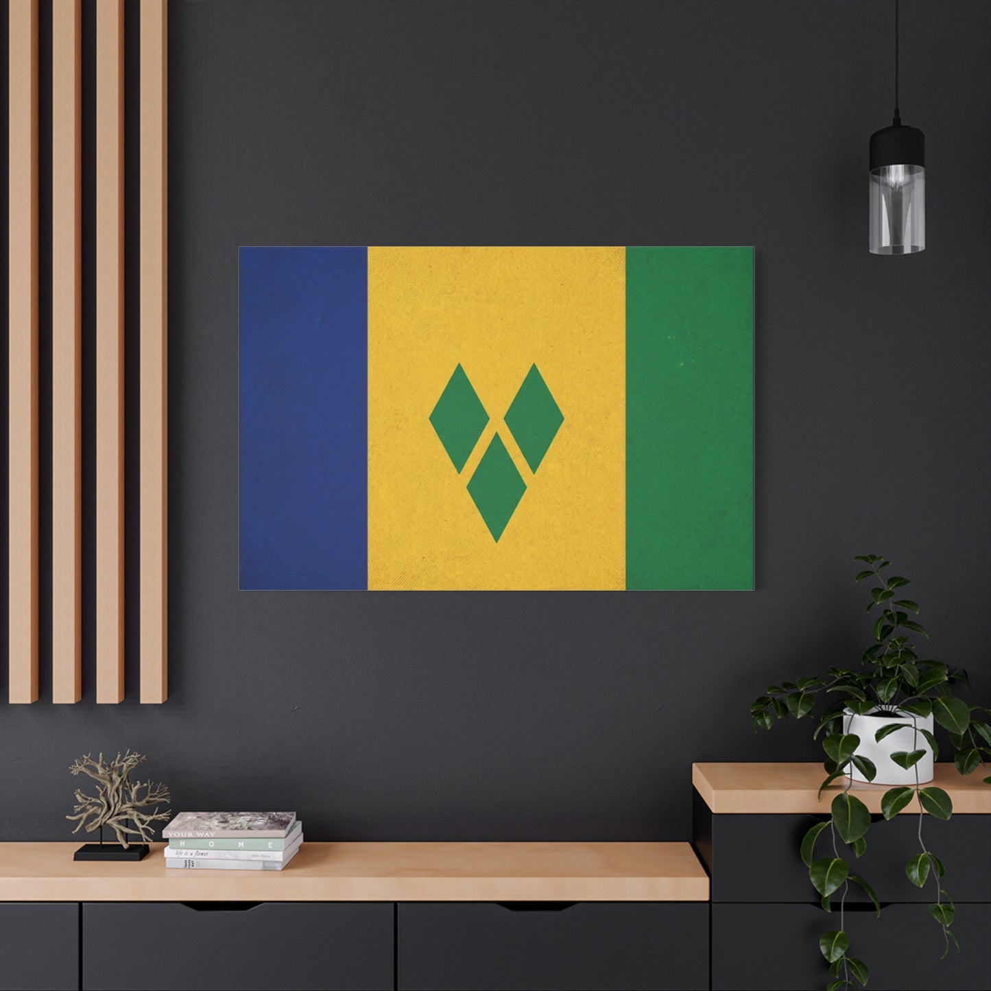 Saint Vincent Flag Canvas Wall Art - Blue Yellow Green Caribbean Flag Print - Vintage Textured Island Pride Decor - Living Room Wall Decor, Bedroom Home Decoration - Bedroom Home Decoration