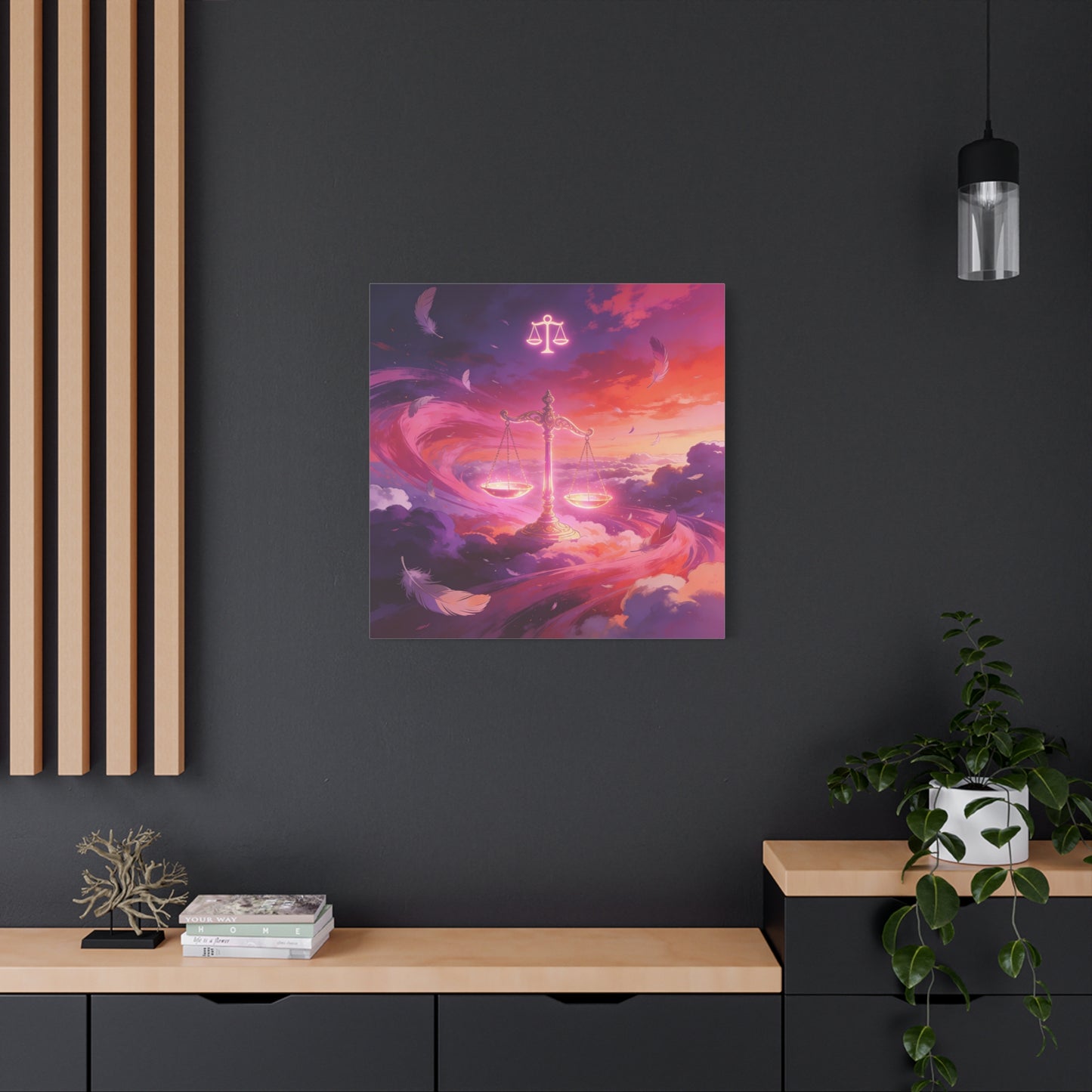 Libra Scales Canvas Wall Art - Zodiac Sky Illustration, Glowing Balance Symbol - Matte Cotton Art Print, Contemporary Celestial Style - Bedroom Home Decoration, Office Wall Decor - Ready to Hang