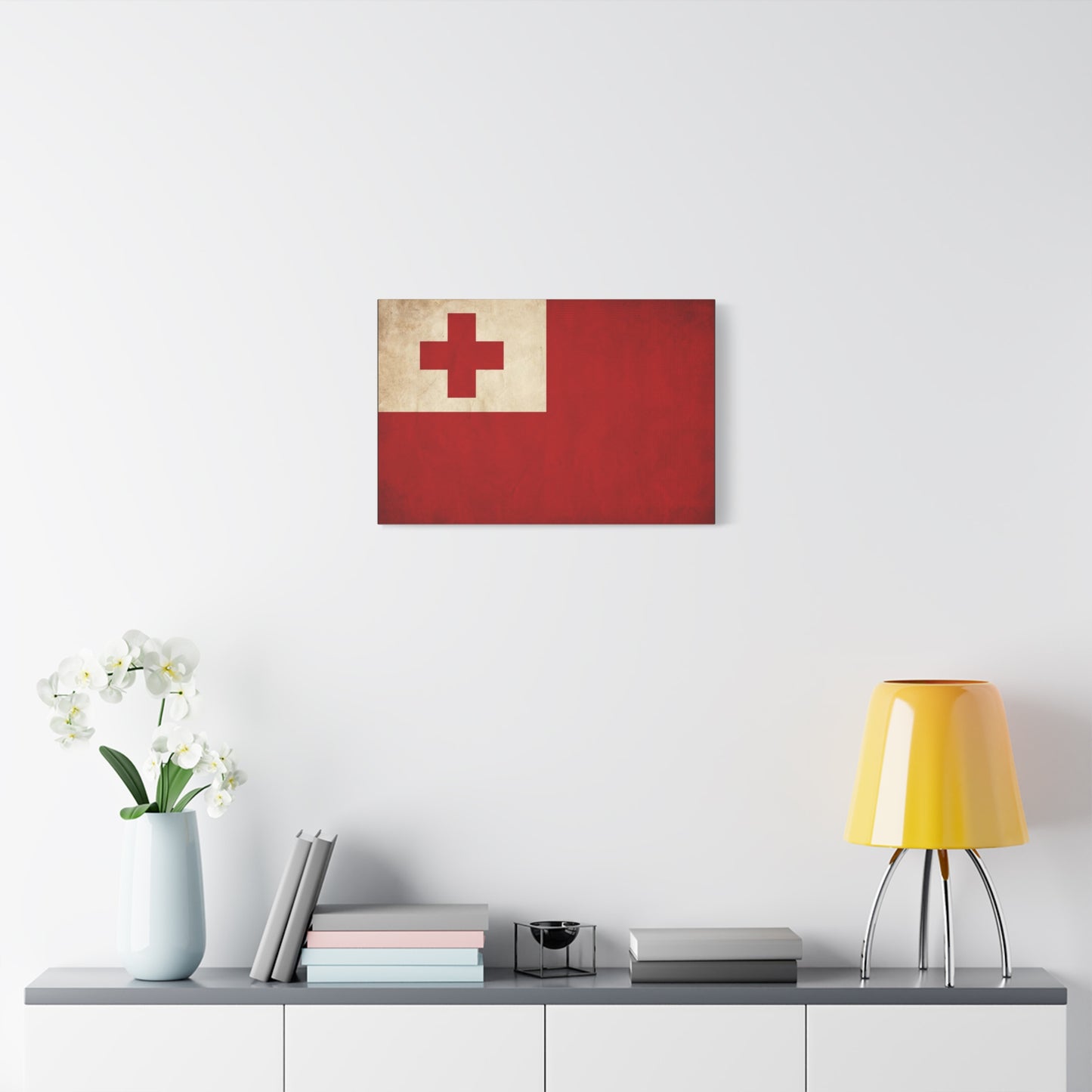 Tonga Flag Canvas Wall Art - Vintage Red Cross National Banner Print, Matte Cotton Decor - Traditional Patriotic Style - Living Room Home Decoration - Living Room Wall Decor - Bedroom Home Decoration