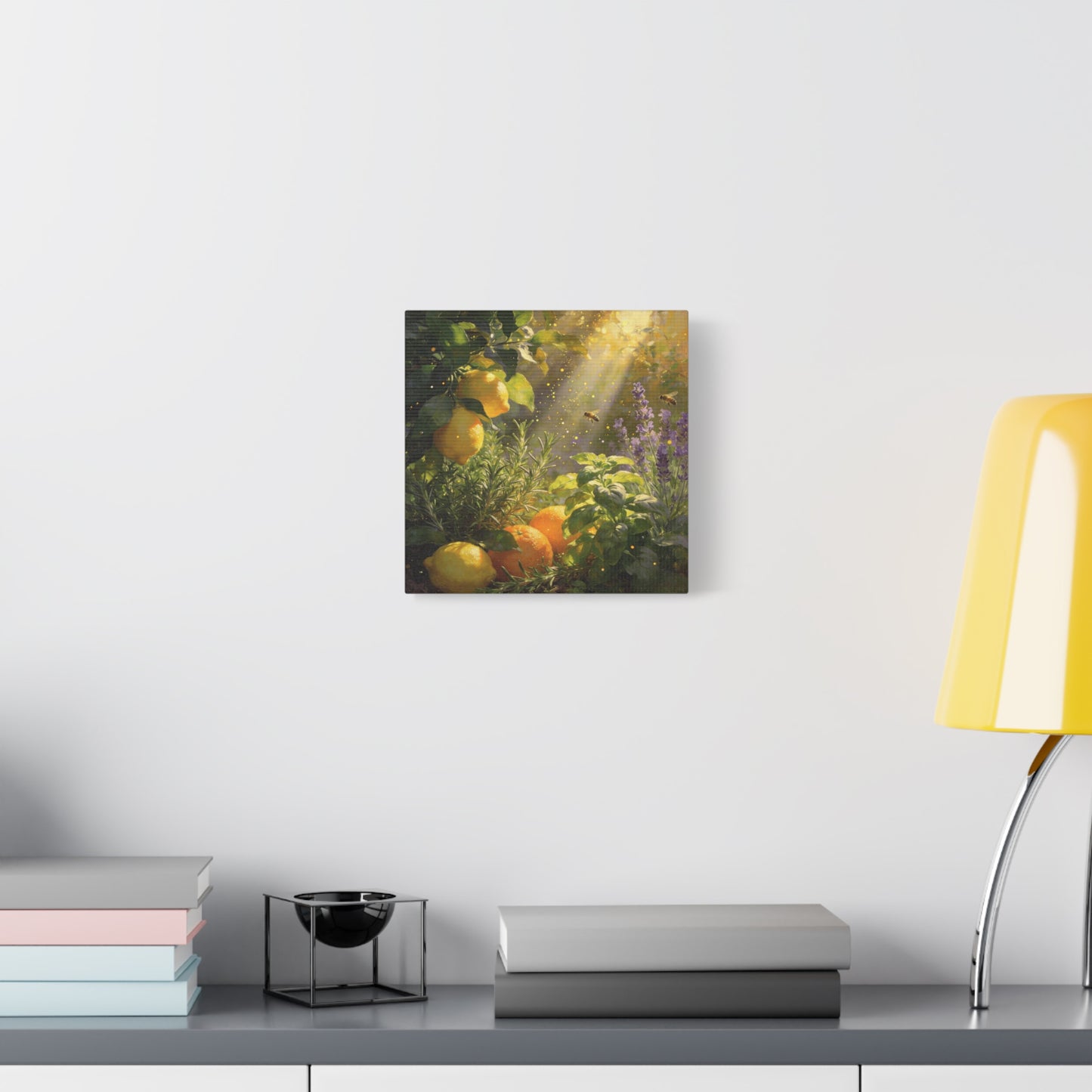 Lemon Herb Garden Canvas Wall Art - Bees, Lavender, Rosemary, Sunlit Botanical Painting - Matte Cotton Print, Rustic Farmhouse Style - Kitchen Wall Decor, Dining Room Accent - Bedroom Home Decoration