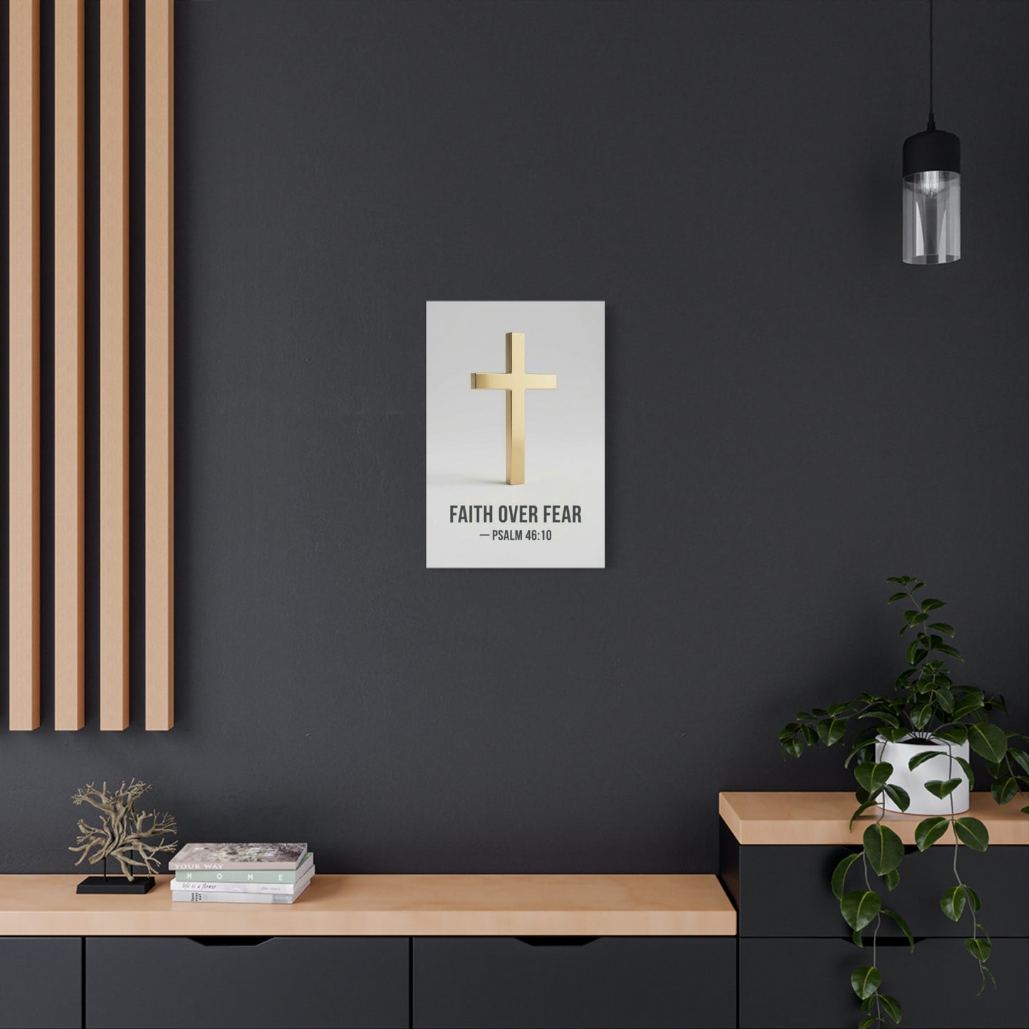 "Faith Over Fear" Psalm 46:10 Cross Canvas Wall Art - Gold Christian Scripture Print, Minimalist Religious Wall Decor - Modern Bedroom Home Decoration - Bedroom Home Decoration - Cozy Reading Nook Art
