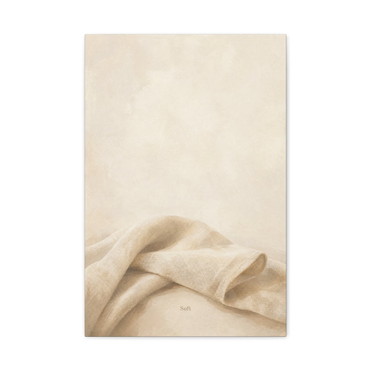 "Soft" Neutral Fabric Canvas Wall Art - Beige Linen Drapery Print, Minimalist Contemporary Decor - Cotton Art Print For Bedroom Living Room, Japandi Wall Decor Home Decoration - Modern Farmhouse Style
