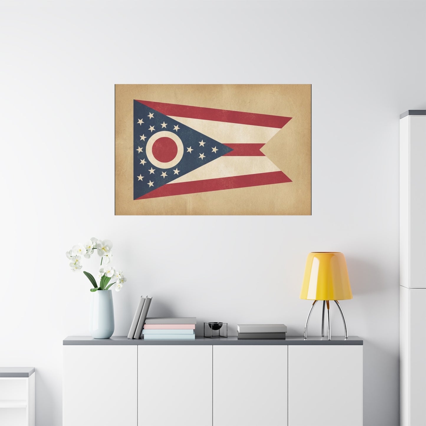 Ohio State Flag Canvas Wall Art - Vintage Buckeye Banner Print, Patriotic Red White Blue Decor - Rustic Americana Style - Living Room Home Decoration - Living Room Wall Decor - Bedroom Home Decoration
