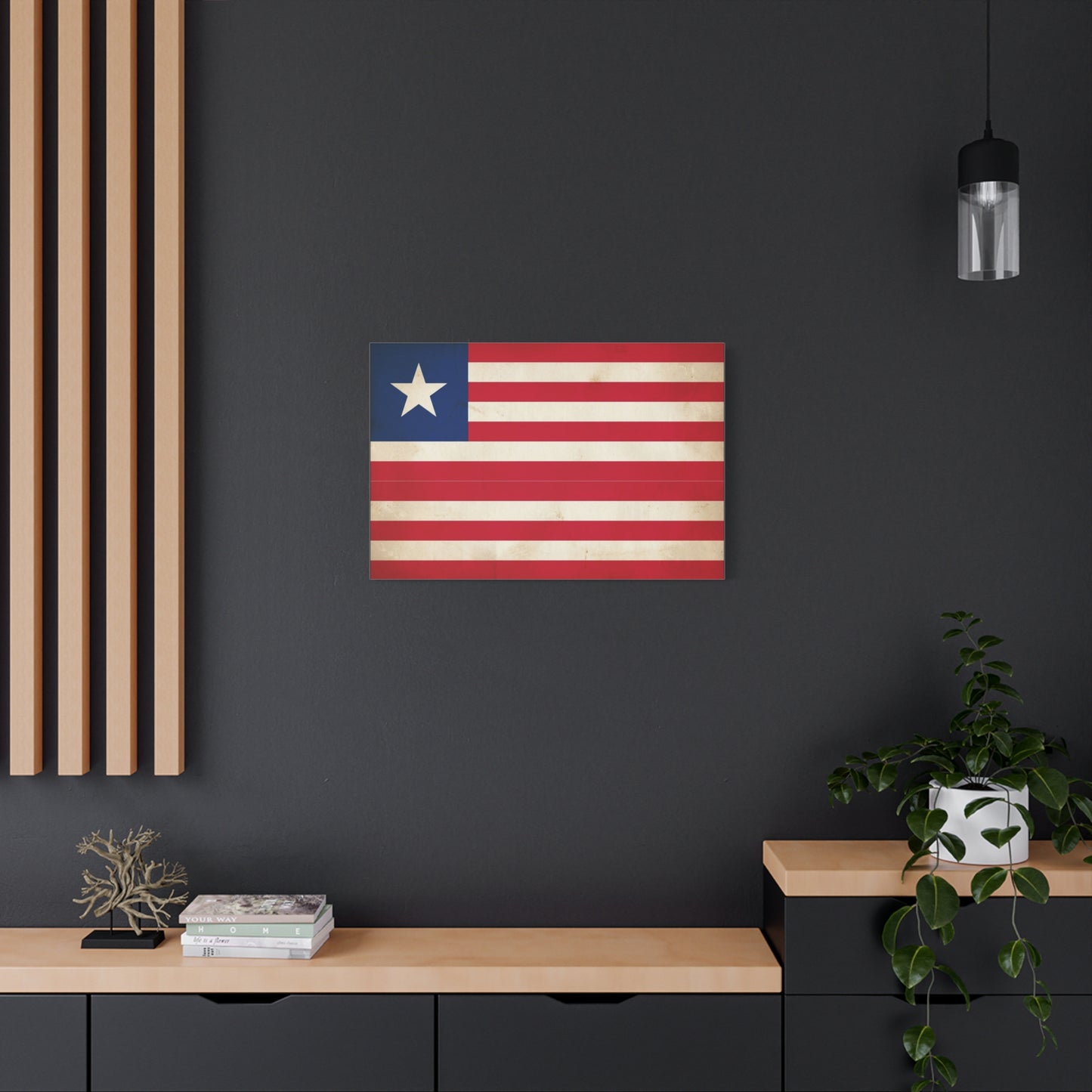Liberia Flag Canvas Wall Art - Vintage Patriotic Print, Distressed Red White Blue Banner - Matte Cotton Artwork - Living Room Wall Decor, Office Art, Study Room Accent Style - Bedroom Home Decoration