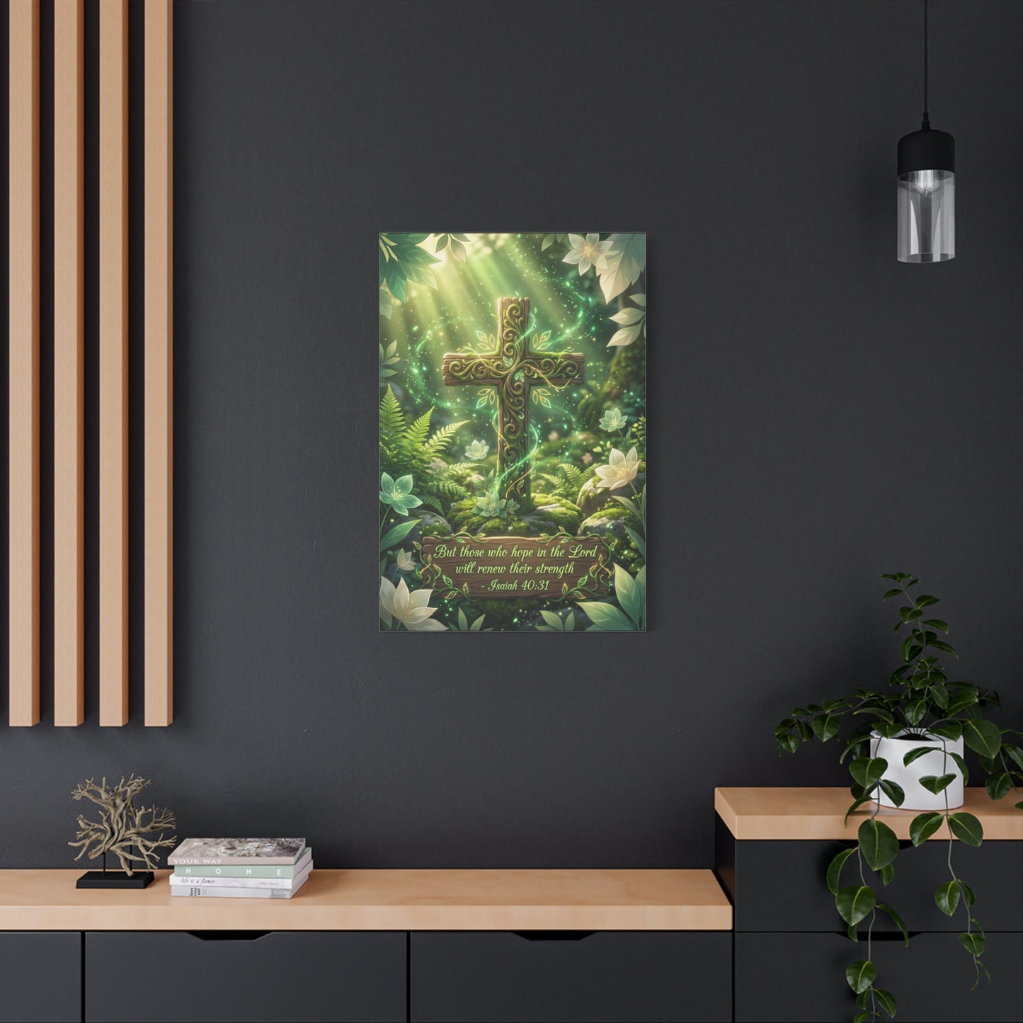 "But Those Who Hope In The Lord Will Renew Their Strength - Isaiah 40:31" Cross Canvas Wall Art - Woodland Scripture Decor, Christian Wall Hanging, Bedroom Living Room Accent - Bedroom Home Decoration