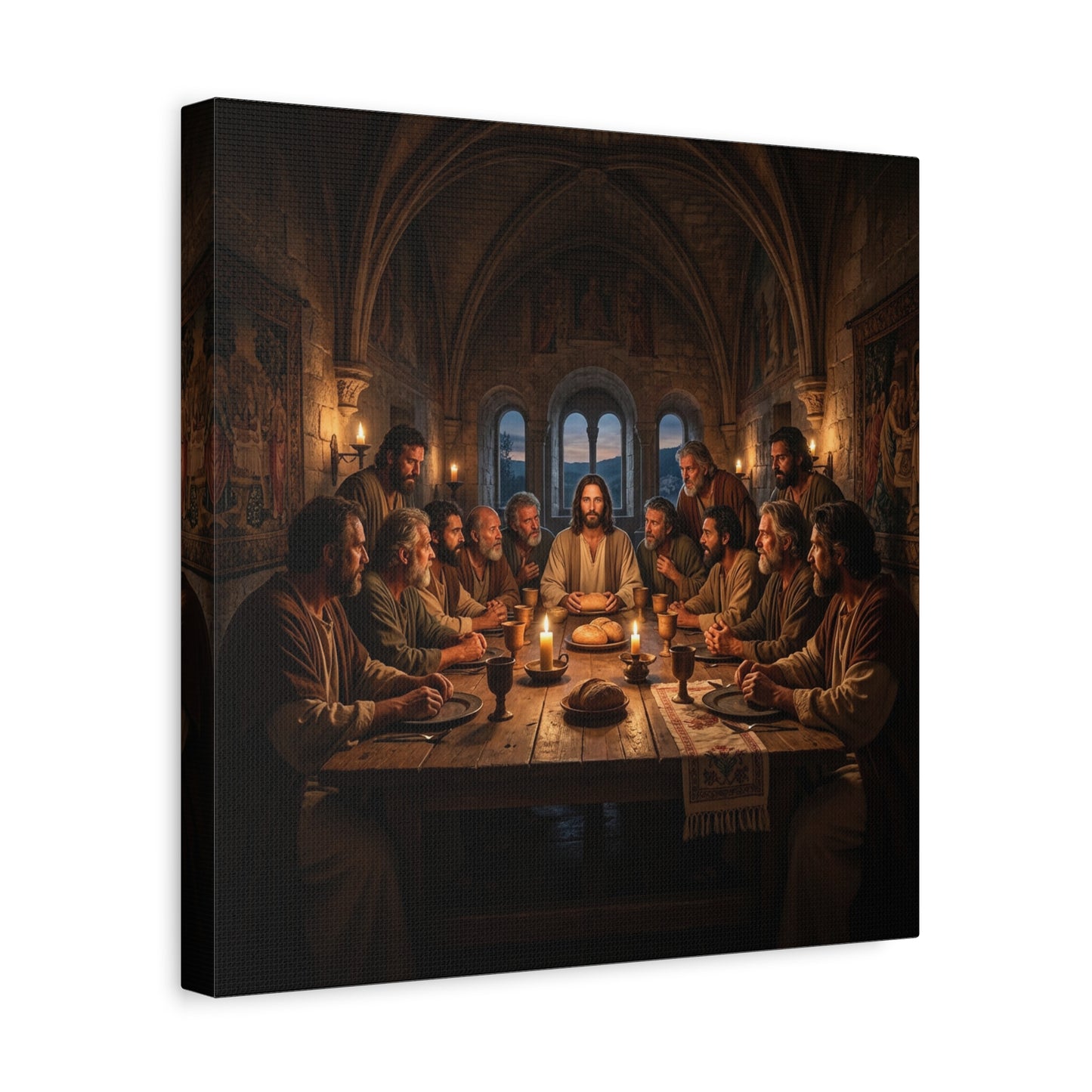 Jesus Christ Last Supper Canvas Wall Art - Apostles At Candlelit Table, Christian Wall Decor - Matte Cotton Print Religious Home Decoration - Traditional Living Room Office - Bedroom Home Decoration