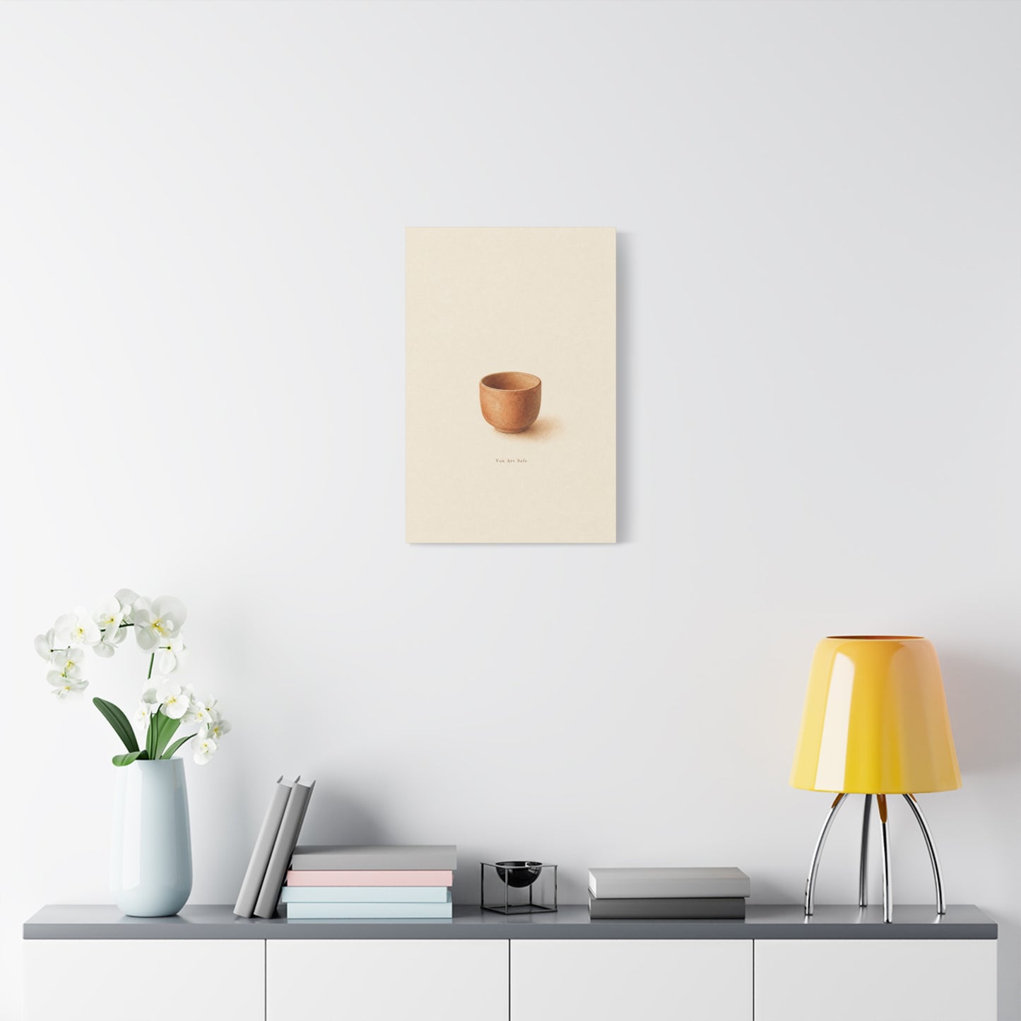 "You Are Safe" Minimalist Pottery Canvas Wall Art - Neutral Still Life Print, Contemporary Beige Brown Decor - Bedroom Meditation Space Accent - Office Wall Art - Bedroom Home Decoration
