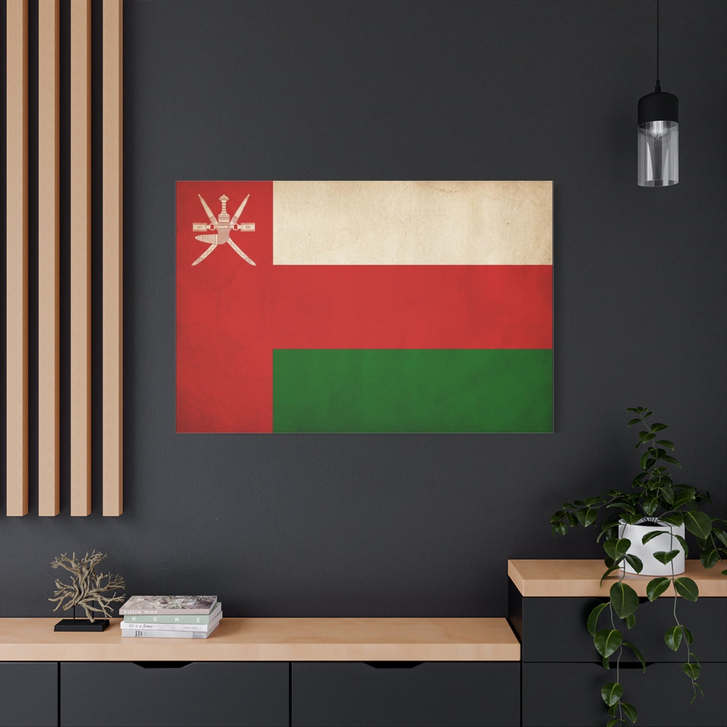 Oman Flag Canvas Wall Art - Vintage Sultanate Banner Print, Red White Green Emblem Decor - Patriotic Traditional Style - Living Room Home Decoration - Bedroom Home Decoration - Living Room Wall Decor