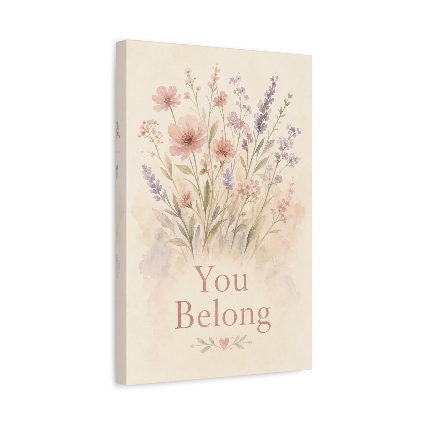"You Belong" Floral Canvas Wall Art - Watercolor Wildflower Quote Print, Pink Lavender Botanical Decor - Inspirational Bedroom Home Decoration, Nursery Wall Hanging - Bedroom Home Decoration