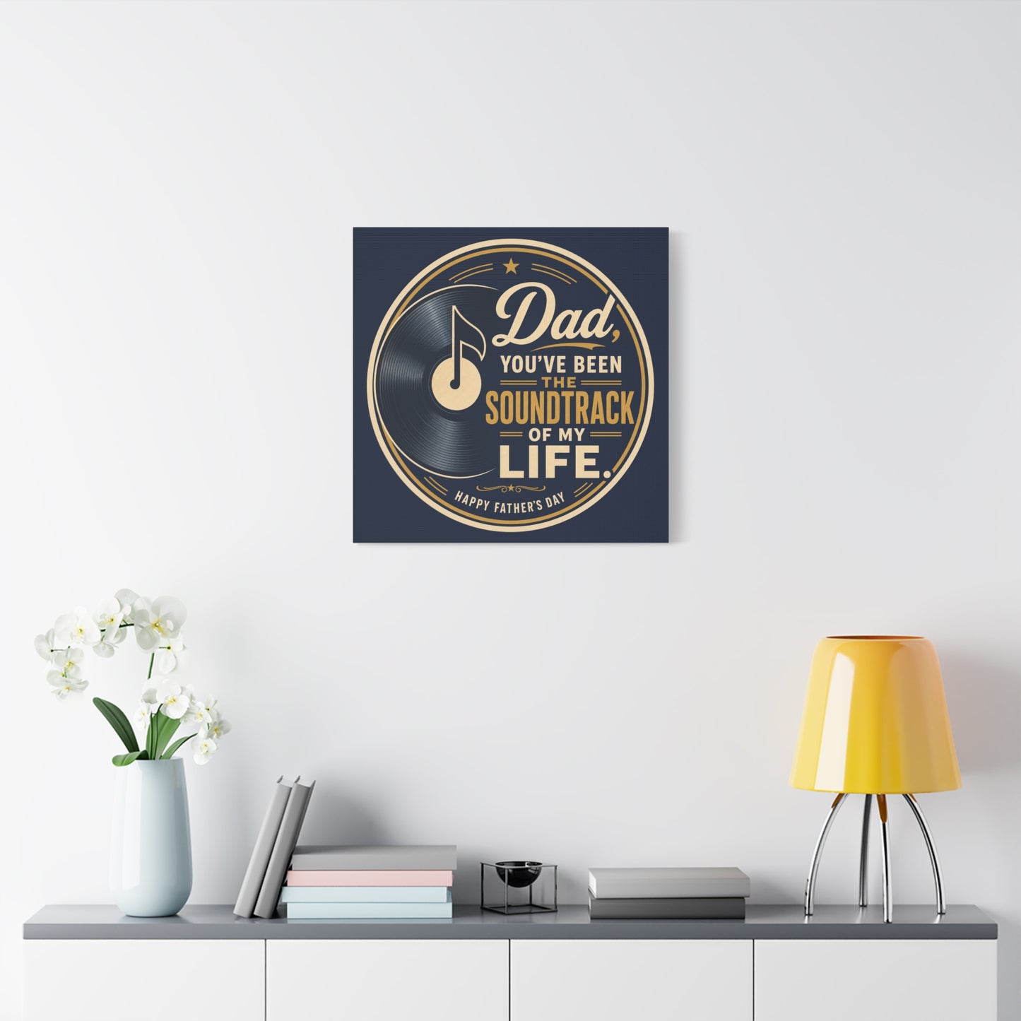 "Dad" - Vinyl Record Music Quote Print - Navy Gold Typography Style - Living Room Wall Decor - Ready to Hang