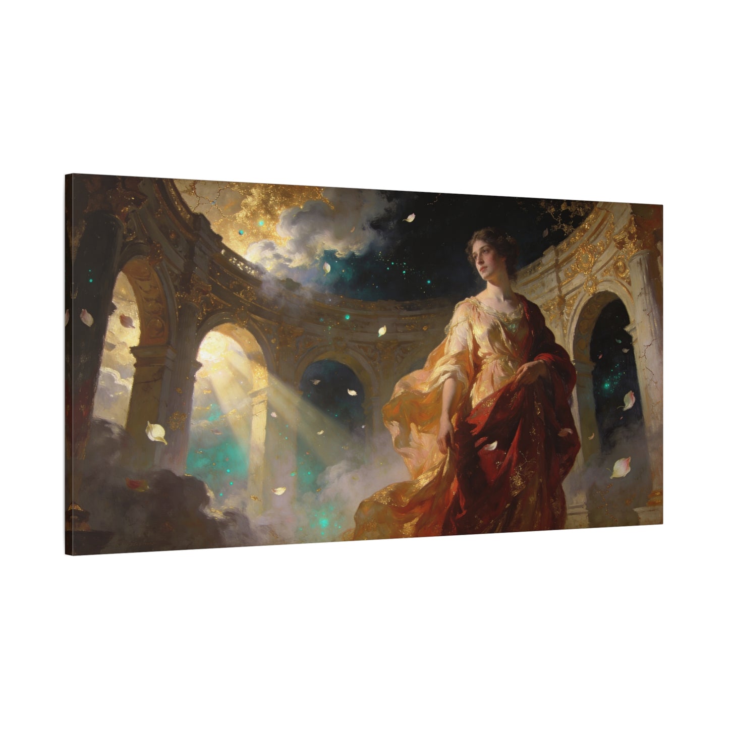Ethereal Woman In Gilded Ruins Canvas Wall Art - Romantic Classical Painting, Golden Light, Cotton Art Print, Contemporary Style - Living Room Wall Decor, Bedroom Home Decoration - Ready to Hang
