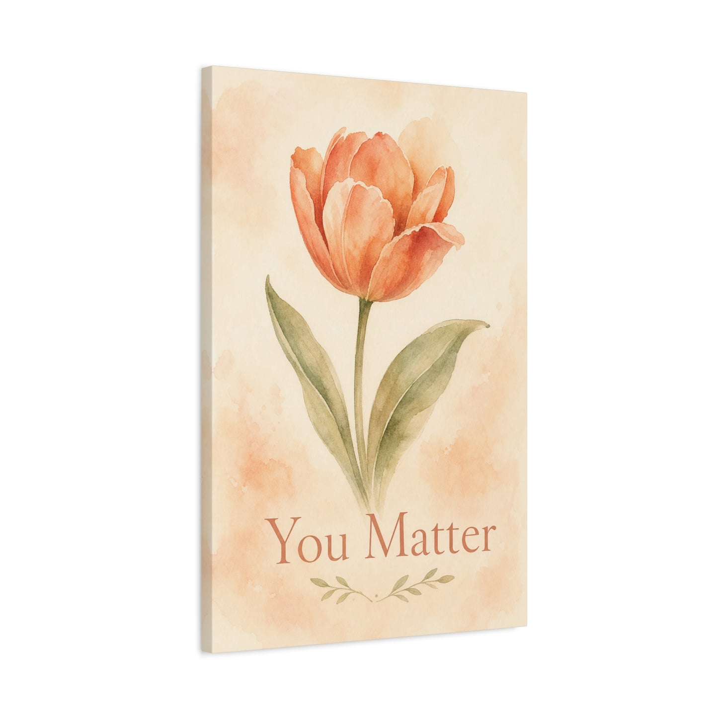 "You Matter" Tulip Canvas Wall Art - Watercolor Floral Inspirational Print - Soft Peach Botanical Home Decor - Bedroom Wall Hanging, Living Room Decoration - Bedroom Home Decoration - Ready to Hang
