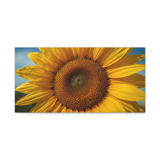 Sunflower Canvas Wall Art - Golden Floral Close Up Print, Blue Sky Botanical Wall Decor - Matte Cotton Art Print - Contemporary Living Room Decoration, Bedroom Home Accent - Bedroom Home Decoration