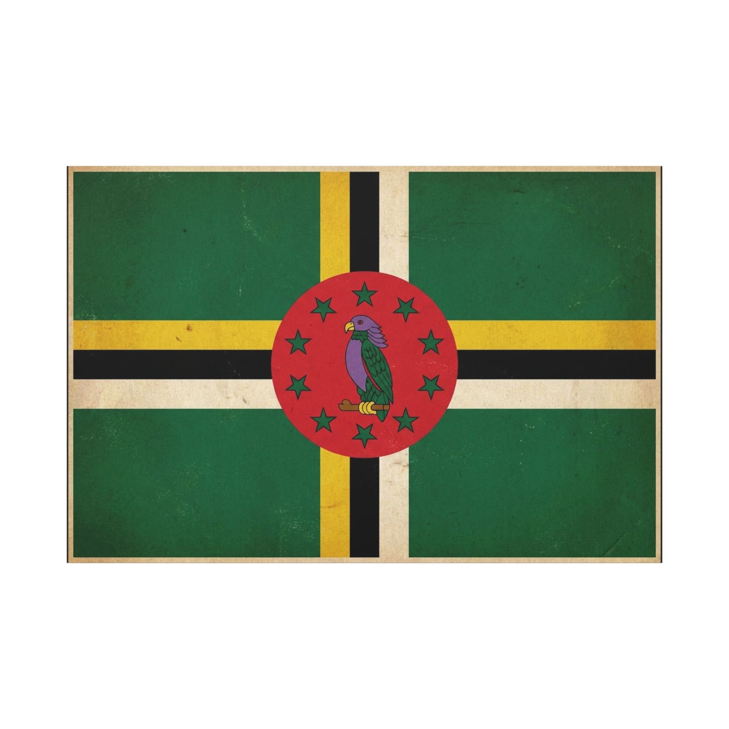 Dominica Flag Canvas Wall Art - Vintage Caribbean Nation Print, Distressed Green Red Sisserou Parrot Design - Traditional Island Decor - Living Room Wall Decor, Office Art - Bedroom Home Decoration