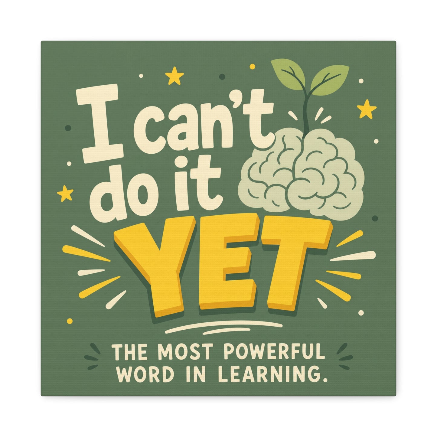 "I Can't Do It Yet" Motivational Canvas Wall Art - Growth Mindset Quote Print, Classroom Decor, Green Typography Poster, Teacher Office Wall Decor, Kids Study Room Decoration - Bedroom Home Decoration