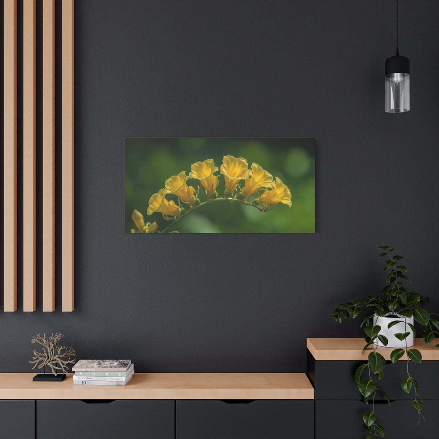 Yellow Trumpet Flower Canvas Wall Art - Botanical Macro Floral Art Print, Matte Cotton Print - Contemporary Nature Style - Bedroom Wall Decor, Living Room Home Accent - Bedroom Home Decoration