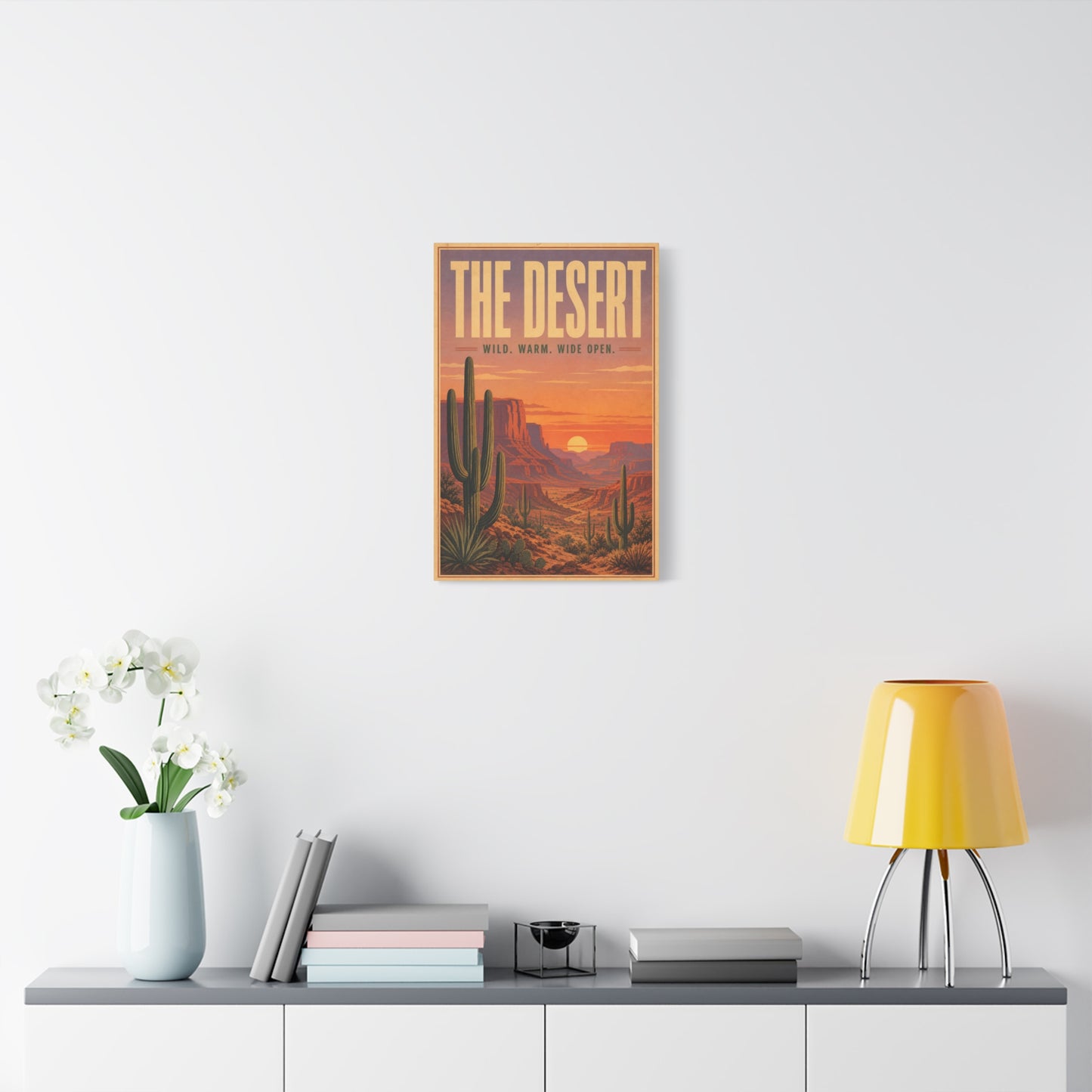 "The Desert" Wild. Warm. Wide Open. Desert Canvas Wall Art - Vintage Saguaro Sunset Canyon Landscape Print - Southwestern Wall Decor - Living Room Home Decoration, Office Accent - Ready to Hang