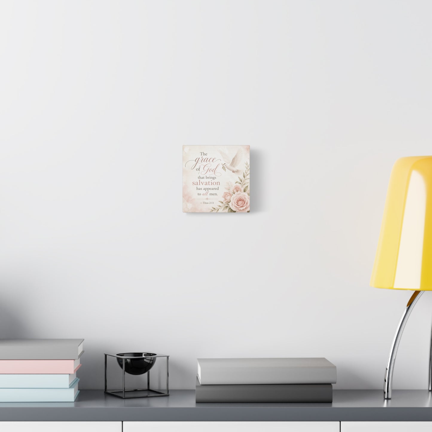 "The Grace Of God That Brings Salvation Has Appeared To All Men" Canvas Wall Art - Dove, Roses, Titus 2:11 Scripture Print - Blush Floral Christian Decor - Bedroom Living Room Accent - Office Wall Art