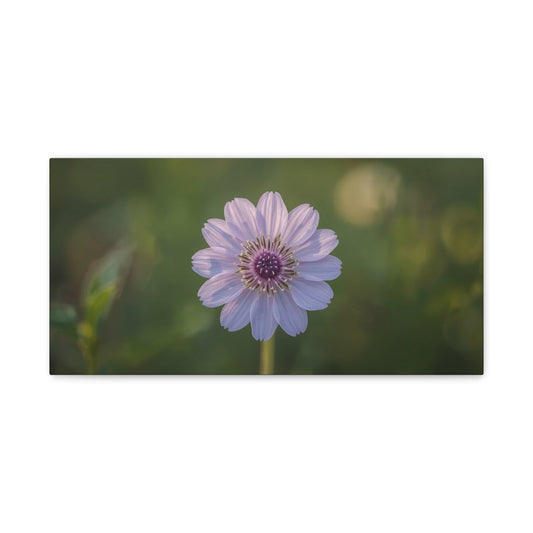 Purple Cosmos Flower Canvas Wall Art - Botanical Floral Art Print, Soft Green Bokeh Background - Matte Cotton Canvas - Contemporary Style, Bedroom Wall Decor, Living Room Accent