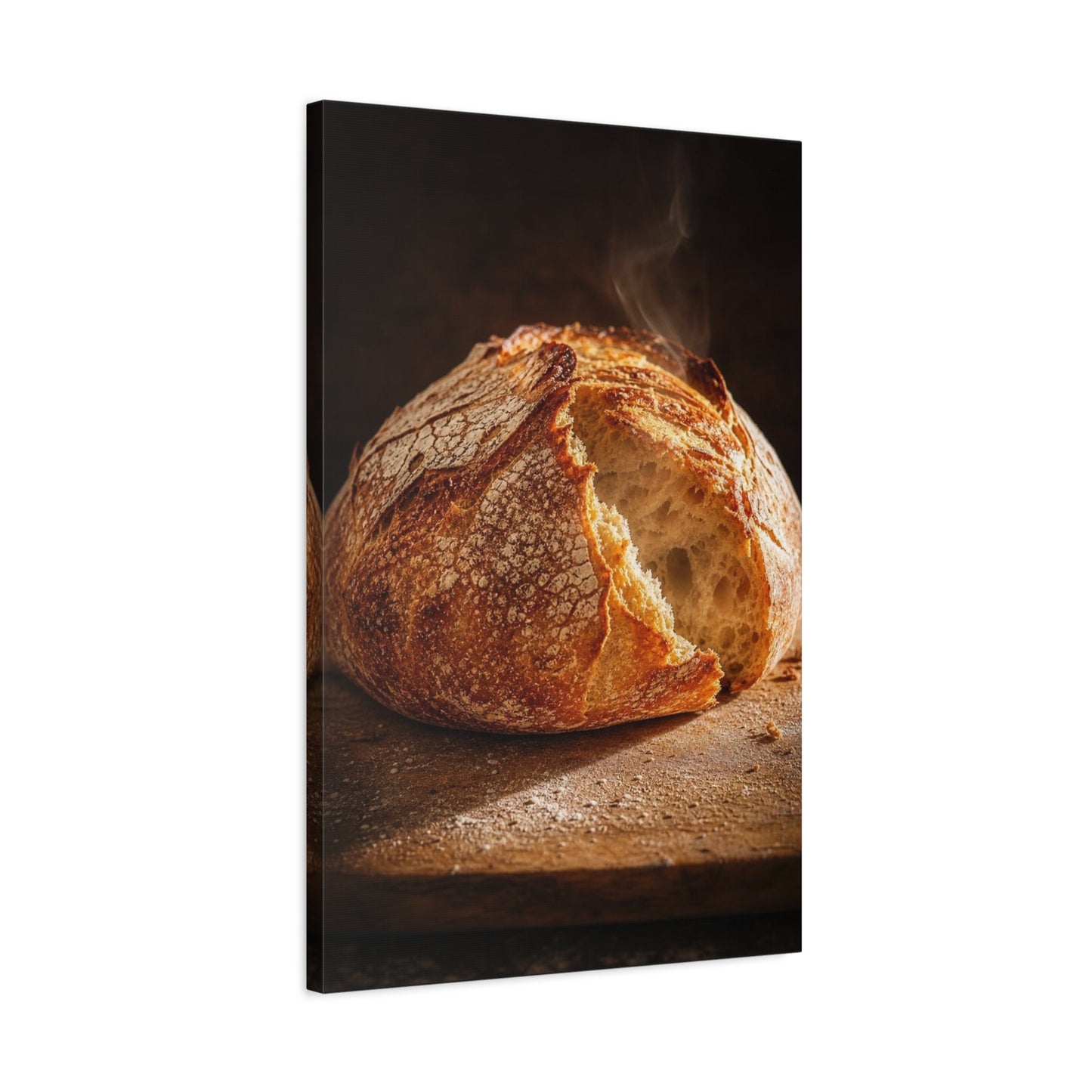 Rustic Bread Canvas Wall Art - Crusty Artisan Loaf Food Art Print, Warm Kitchen Wall Decor, Moody Still Life, Cotton Canvas, Dining Room Accent, Farmhouse Interior Style - Ready to Hang
