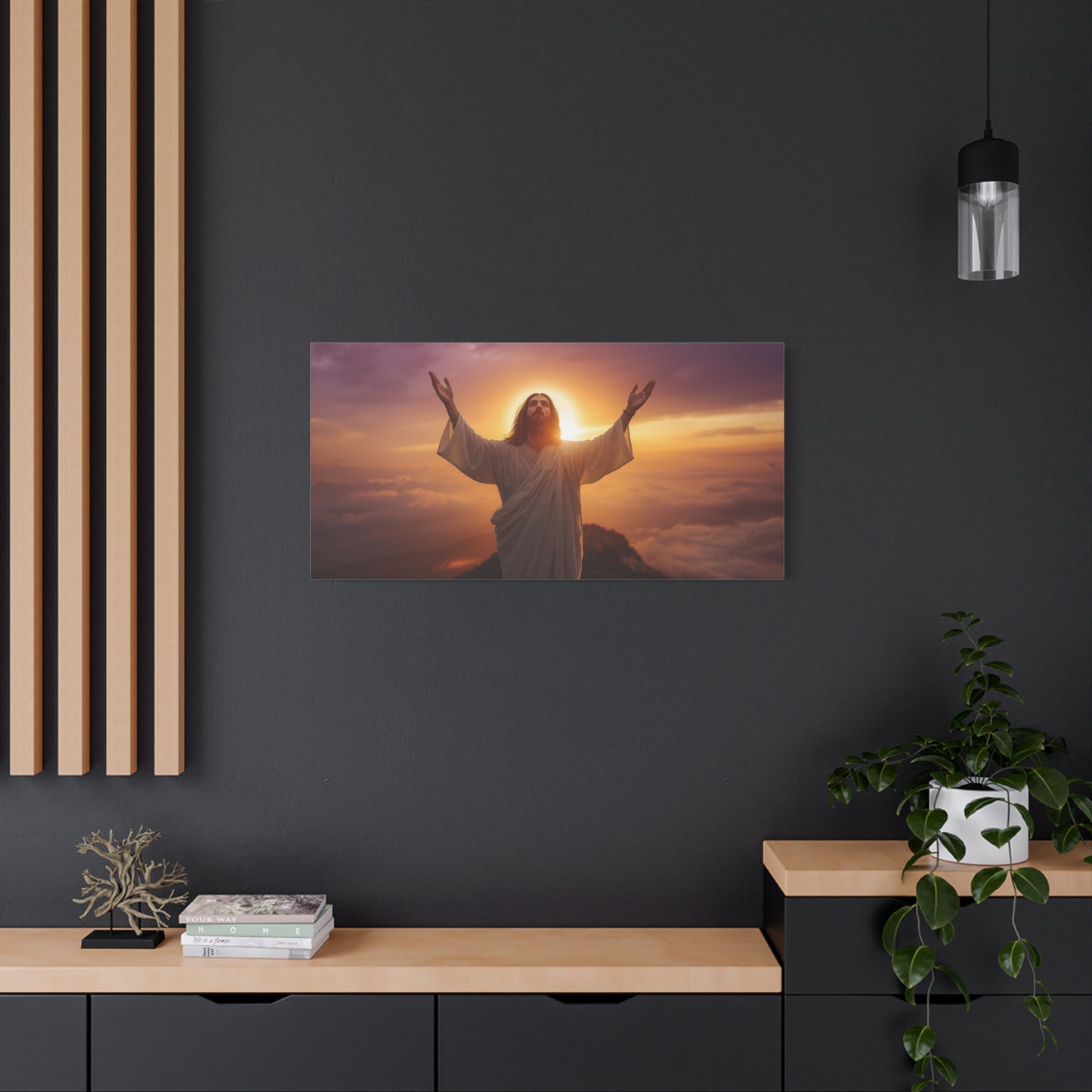 Jesus Christ Canvas Wall Art - Risen Savior At Sunrise With Raised Hands - Cotton Canvas Print, Religious Home Decor - Traditional Style For Living Room Bedroom Office Meditation Space - Ready to Hang
