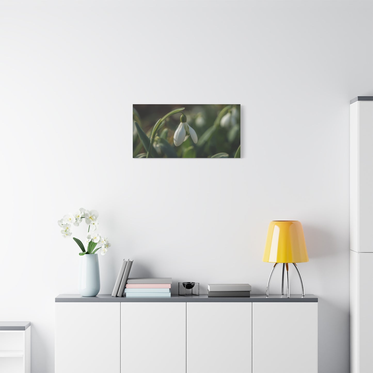 Snowdrop Flower Canvas Wall Art - Botanical Macro Art Print, Soft Green White Floral Print - Matte Cotton Canvas - Traditional Nature Style - Bedroom Wall Decor, Spa Wall Art - Ready to Hang