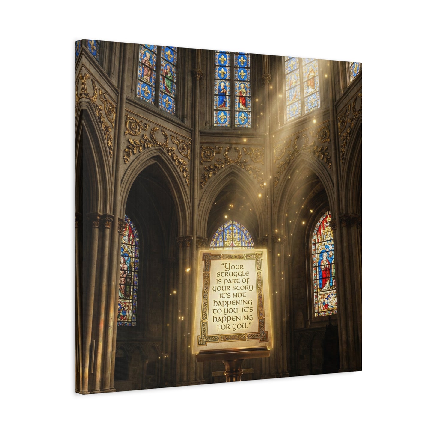 "Your Struggle Is Part Of Your Story" Canvas Wall Art - Gothic Cathedral Stained Glass Inspirational Quote Print - Matte Cotton Decor - Living Room Bedroom Office Christian Home Decoration