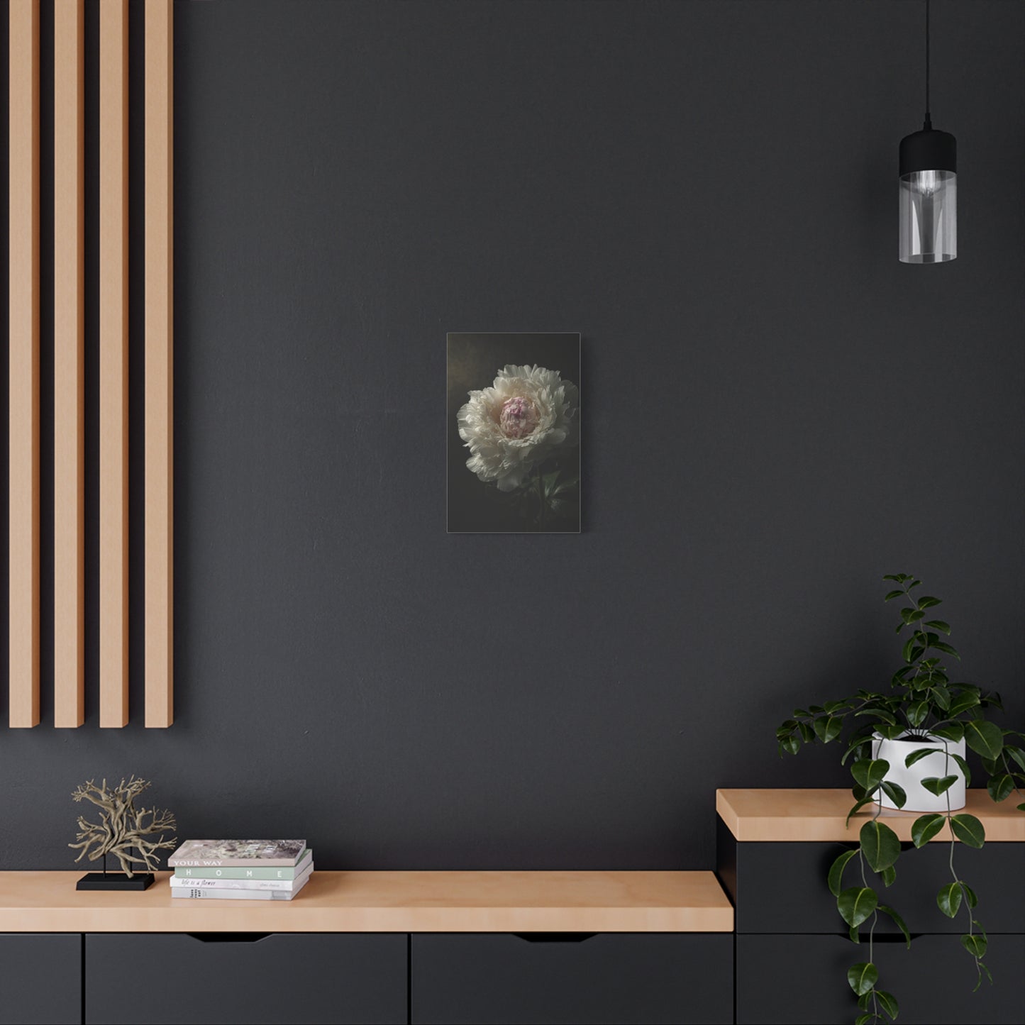 White Peony Canvas Wall Art - Moody Floral Art Print, Dark Botanical Canvas, Matte Finish - Vintage Style, Bedroom Wall Decor, Living Room Home Decoration Accent - Bedroom Home Decoration