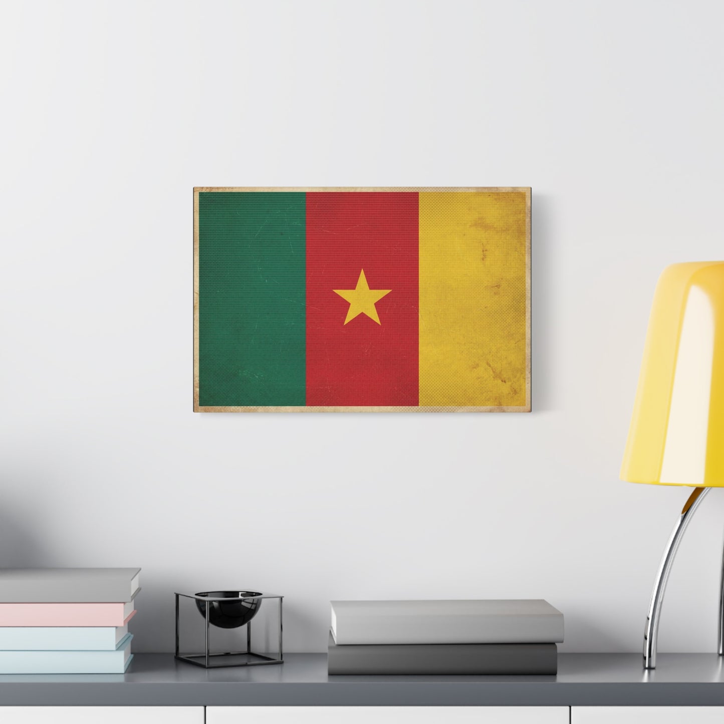 Cameroon Flag Canvas Wall Art - Vintage National Pride Decor, Distressed Tricolor Star Print - Traditional Patriotic Style - Living Room Wall Decor, Bedroom Home Decoration - Bedroom Home Decoration