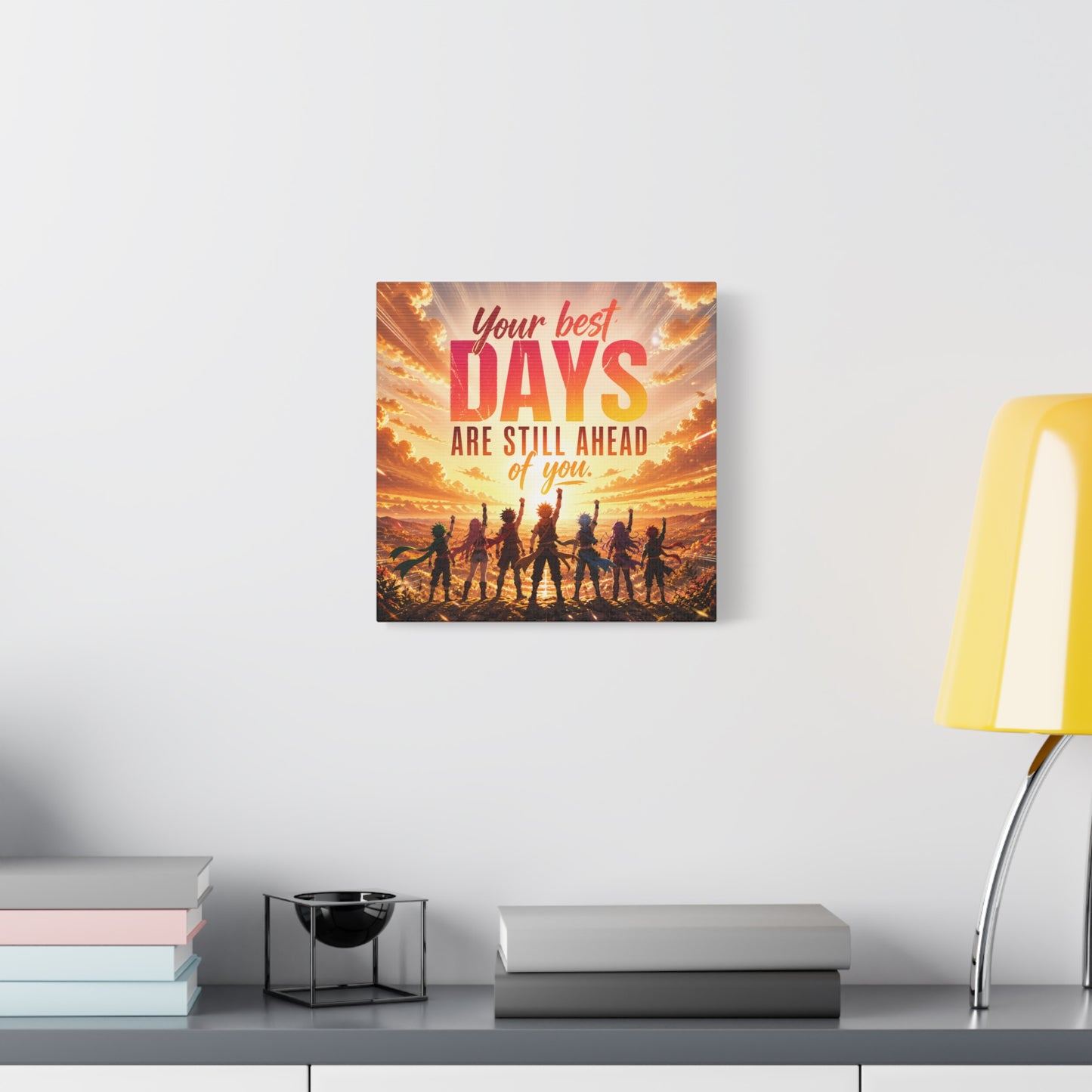 "Your DAYS Are Still Ahead Of You." Anime Quote Canvas Wall Art - Sunset Sky Motivational Poster Print - Contemporary Typography Decor - Bedroom Wall Accent - Ready to Hang - Bedroom Home Decoration