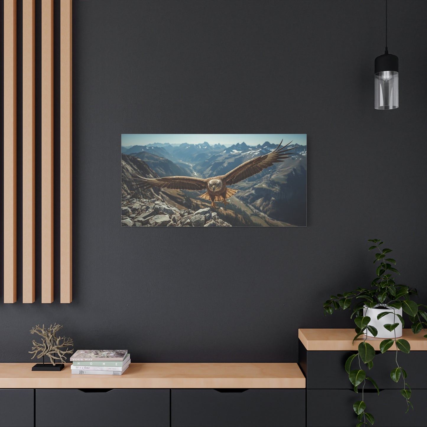 Golden Eagle Canvas Wall Art - Mountain Wildlife Landscape, Alpine Valley Bird Print - Matte Cotton Art Print, Rustic Contemporary Style - Living Room Wall Decor, Office Accent - Ready to Hang