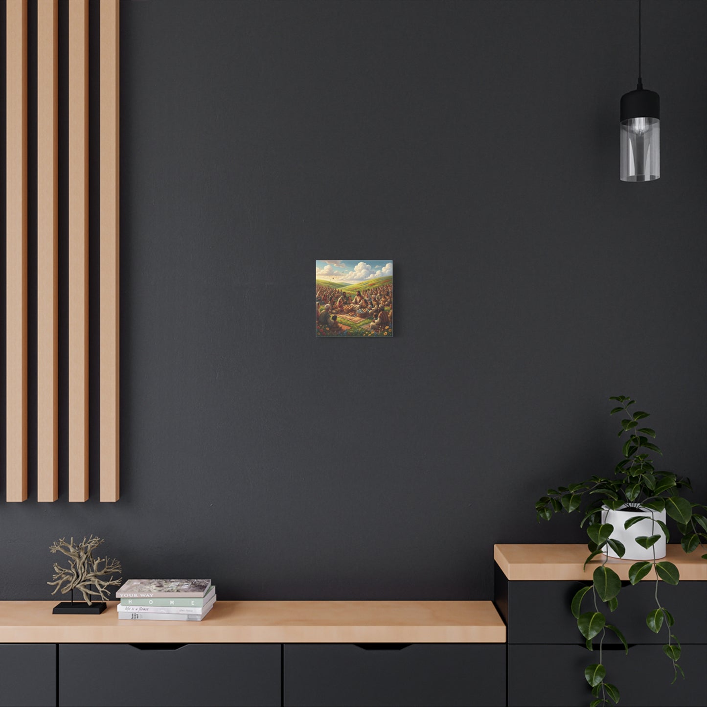 Jesus Feeding The Multitude Canvas Wall Art - Bread And Fish Biblical Scene - Meadow Landscape Christian Home Decor - Matte Cotton Print For Living Room, Bedroom, Office, Meditation Space