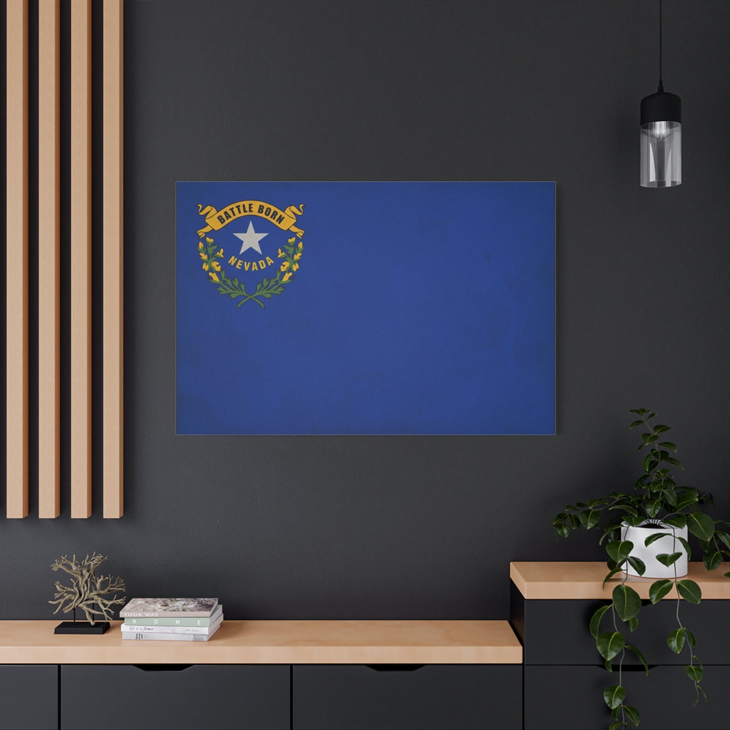 "Battle Born Nevada" Nevada State Flag Canvas Wall Art - Blue Silver Star Sagebrush Emblem Print - Vintage Patriotic Style - Living Room Decor, Office Wall Hanging - Ready to Hang - Ready to Hang