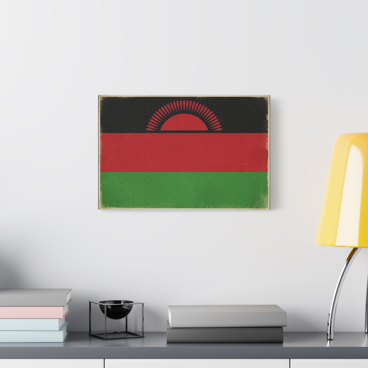 Malawi Flag Canvas Wall Art - Vintage Rising Sun National Flag Print, Pan African Red Black Green Design - Matte Canvas Decor - Living Room Wall Decor, Office Art Accent - Bedroom Home Decoration