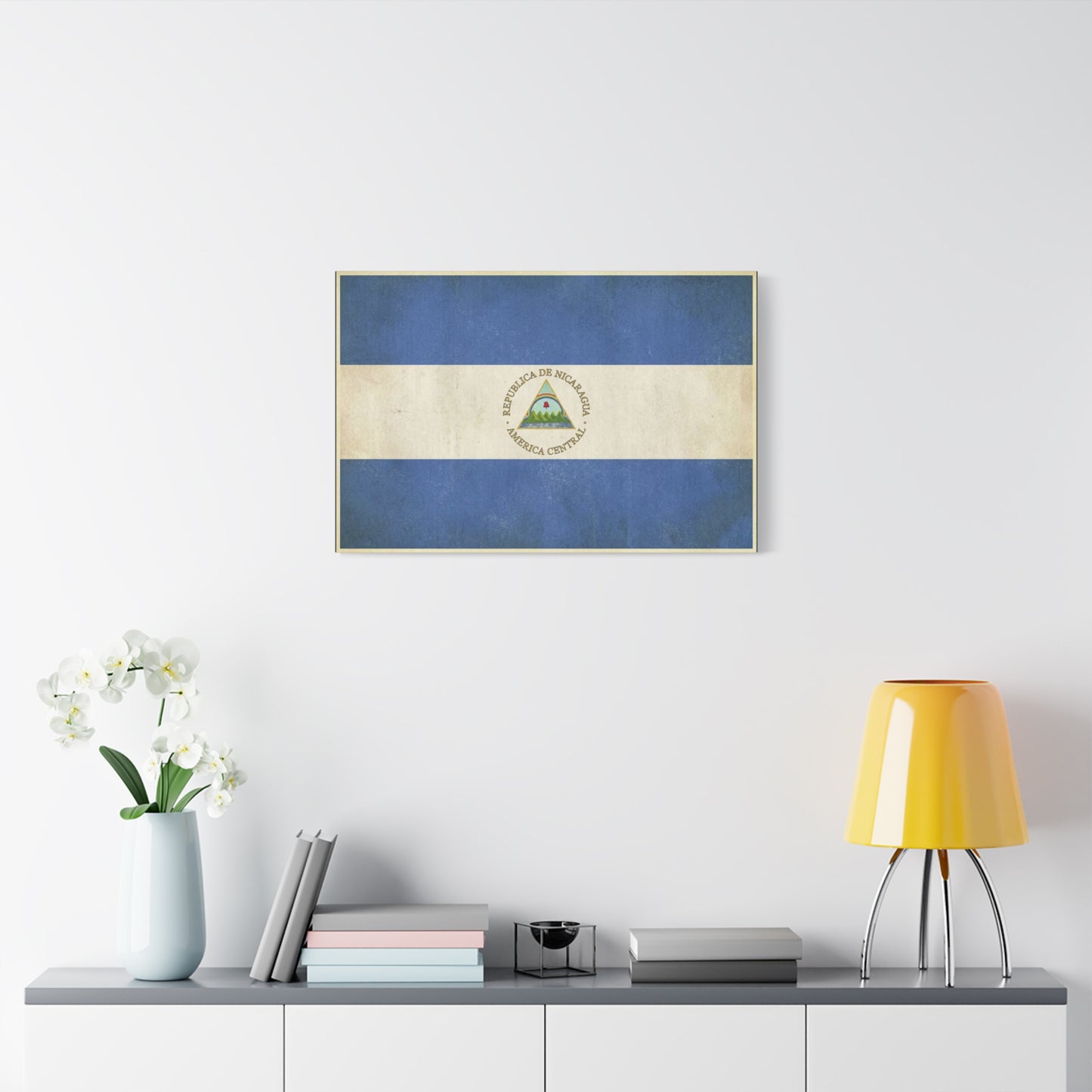 Republica De Nicaragua America Central Flag Canvas Wall Art - Vintage Blue White Country Print - Patriotic Heritage Decor - Living Room Home Decoration - Living Room Wall Decor - Cozy Reading Nook Art