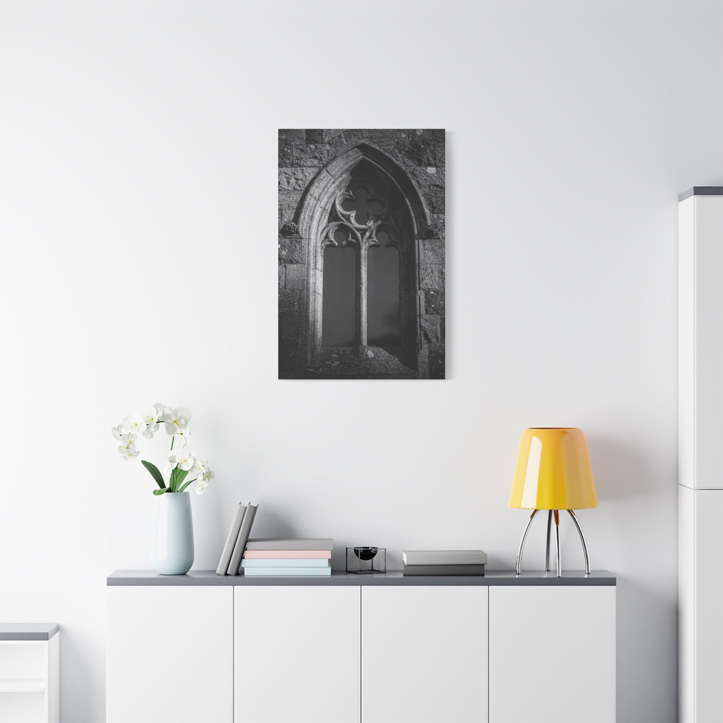 Gothic Church Window Canvas Wall Art - Black And White Stone Arch Architectural Print - Vintage Cathedral Style - Moody Living Room Wall Decor, Office Art Accent - Bedroom Home Decoration