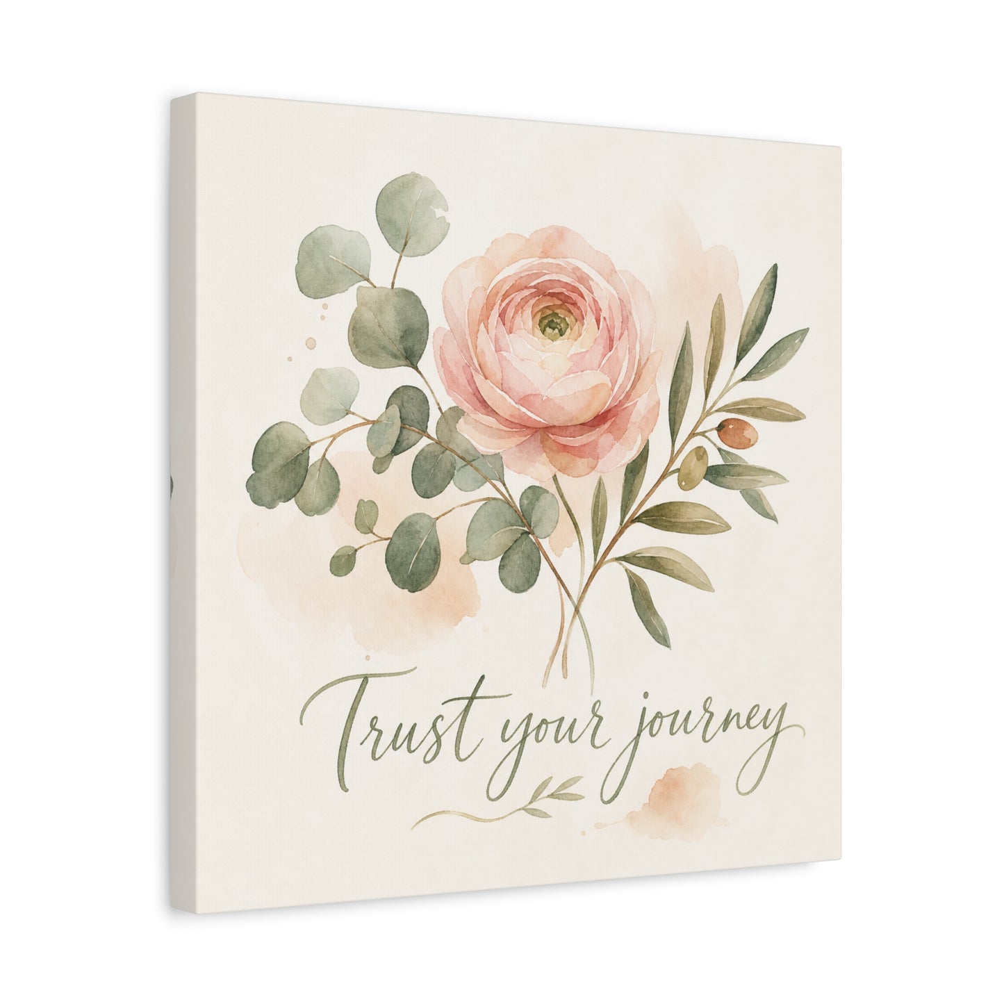 "Trust Your Journey" Floral Canvas Wall Art - Blush Rose, Eucalyptus Botanical Watercolor - Inspirational Home Decor - Bedroom Wall Hanging, Modern Farmhouse Style, Office Accent - Ready to Hang