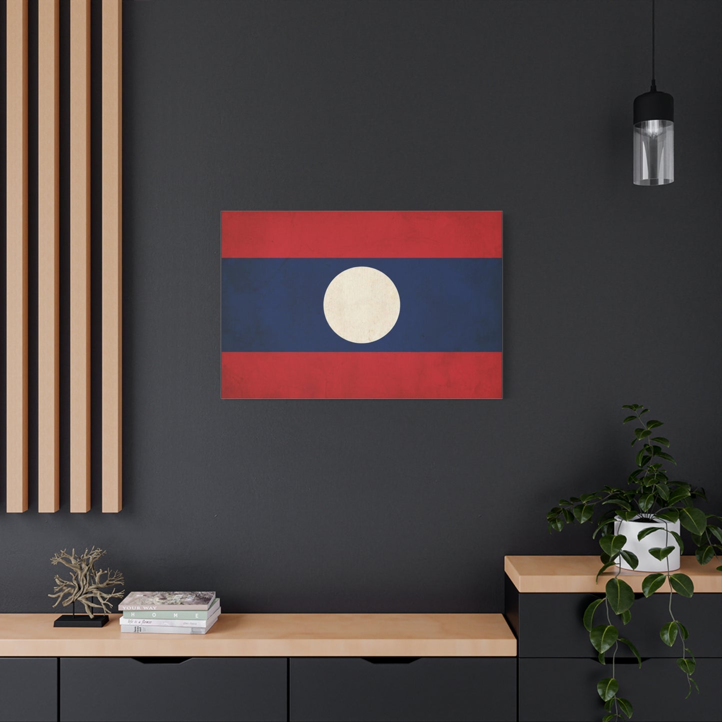 Laos Flag Canvas Wall Art - Vintage Lao National Flag Print, Red Blue White Circle - Minimalist Patriotic Decor - Living Room Home Decoration - Bedroom Home Decoration - Living Room Wall Decor