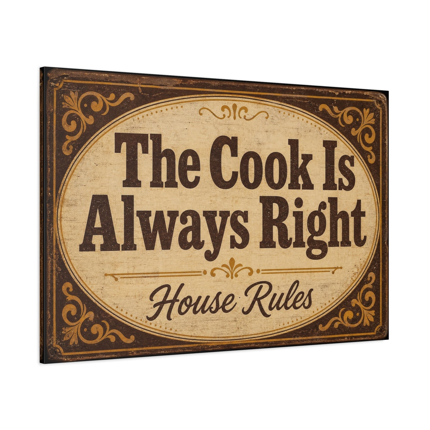 "The Cook Is Always Right" Canvas Wall Art - Vintage Kitchen Sign, House Rules Typography Print - Rustic Farmhouse Style, Dining Room Wall Decor, Kitchen Home Decoration - Bedroom Home Decoration
