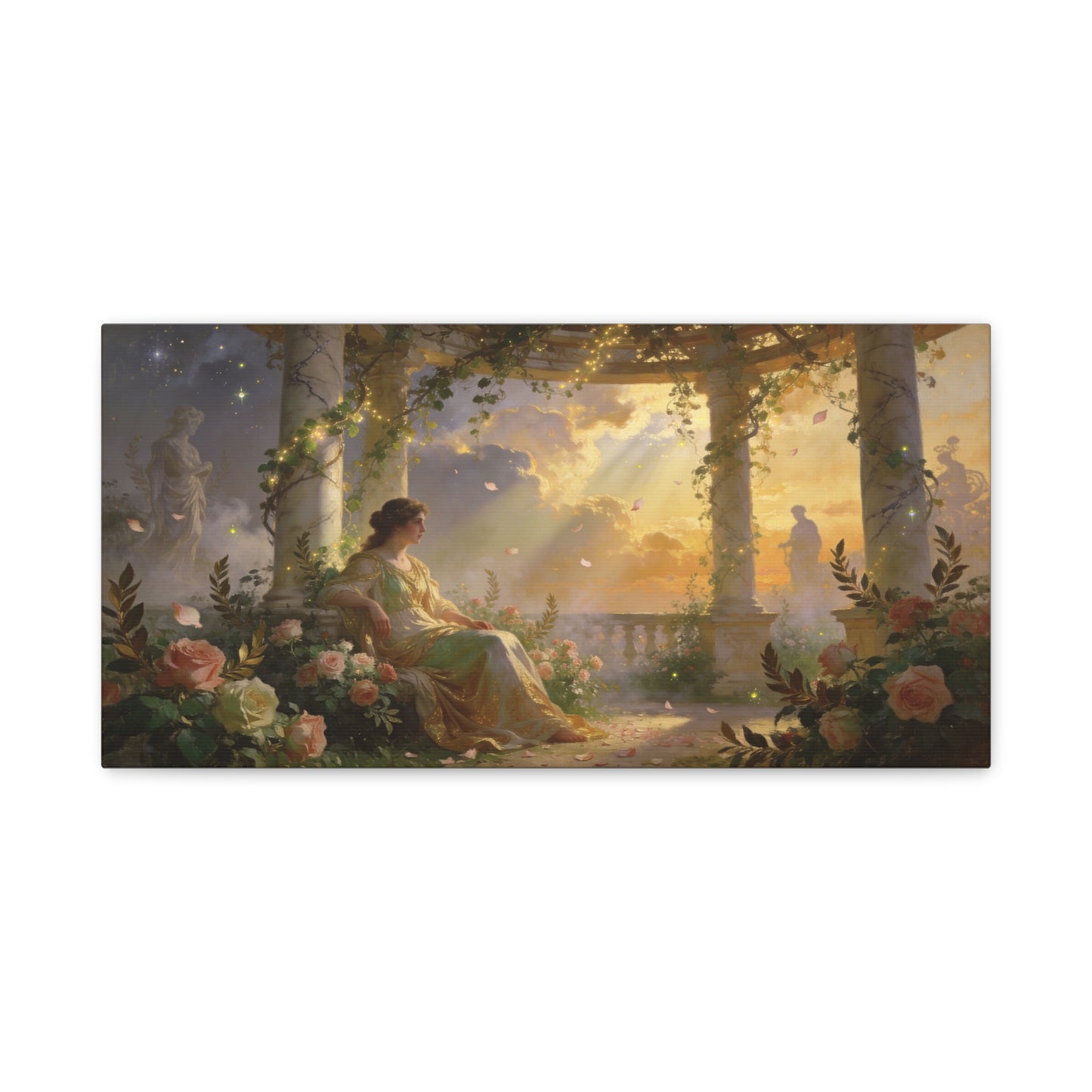 Classical Garden Woman Canvas Wall Art - Rose Pergola Sunset Scene, Romantic Fantasy Painting - Matte Cotton Art Print - Bedroom Wall Decor, Living Room Home Decoration - Bedroom Home Decoration