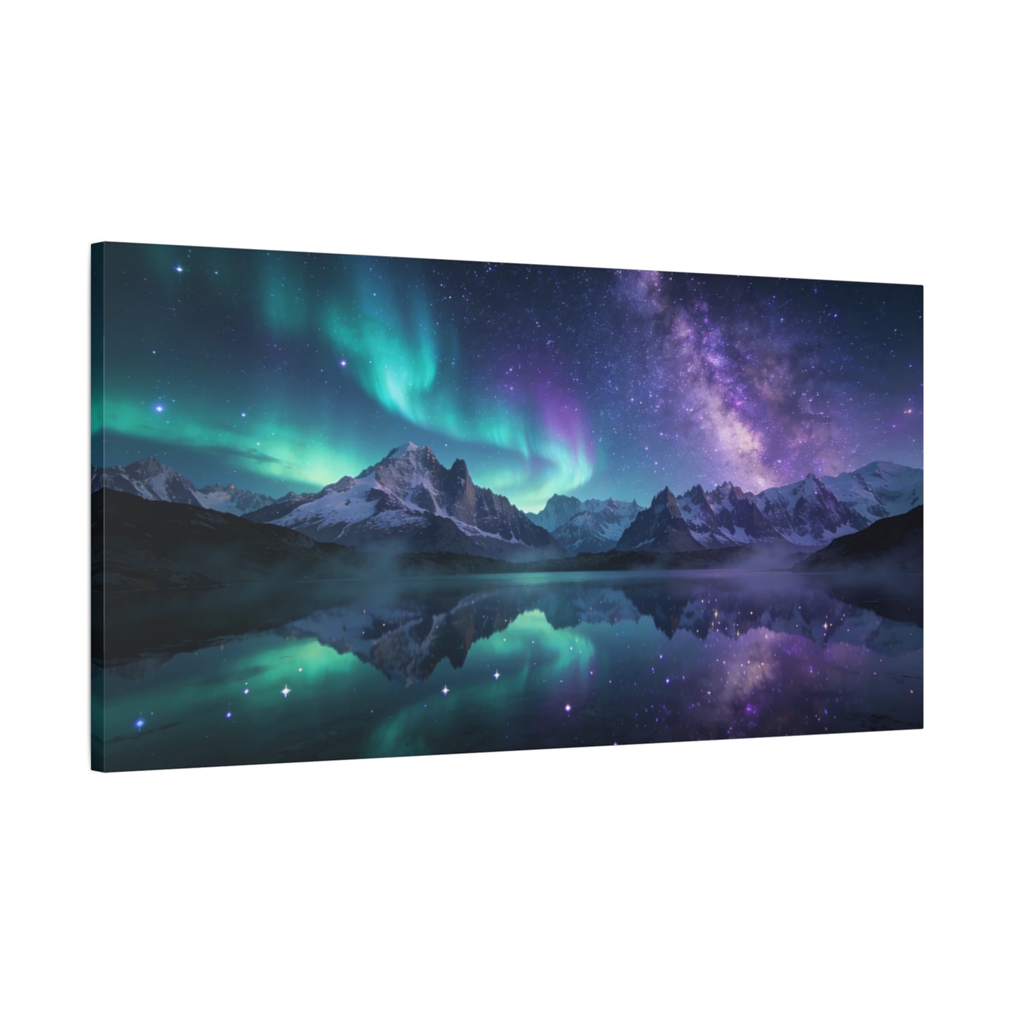 Aurora Borealis Mountain Lake Canvas Wall Art - Starry Night Sky Landscape Print, Milky Way Reflection, Contemporary Nature Decor - Living Room Wall Decor, Bedroom Home Decoration - Ready to Hang