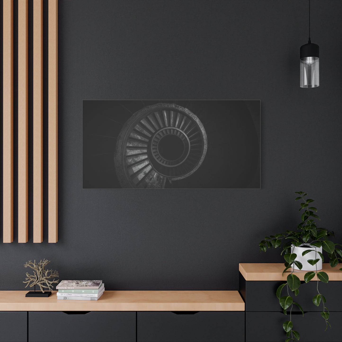 Spiral Staircase Canvas Wall Art - Black And White Architectural Art Print, Modern Minimalist Matte Canvas, Living Room Wall Decor, Office Art, Contemporary Interior Design - Ready to Hang