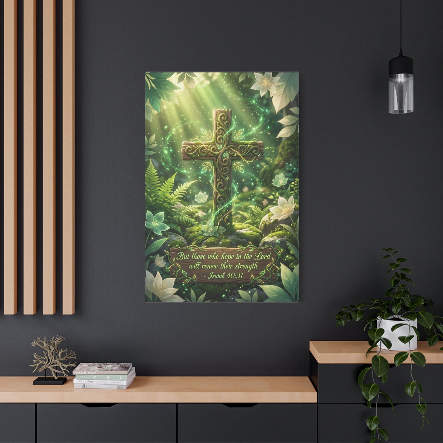 "But Those Who Hope In The Lord Will Renew Their Strength - Isaiah 40:31" Cross Canvas Wall Art - Woodland Scripture Decor, Christian Wall Hanging, Bedroom Living Room Accent - Bedroom Home Decoration