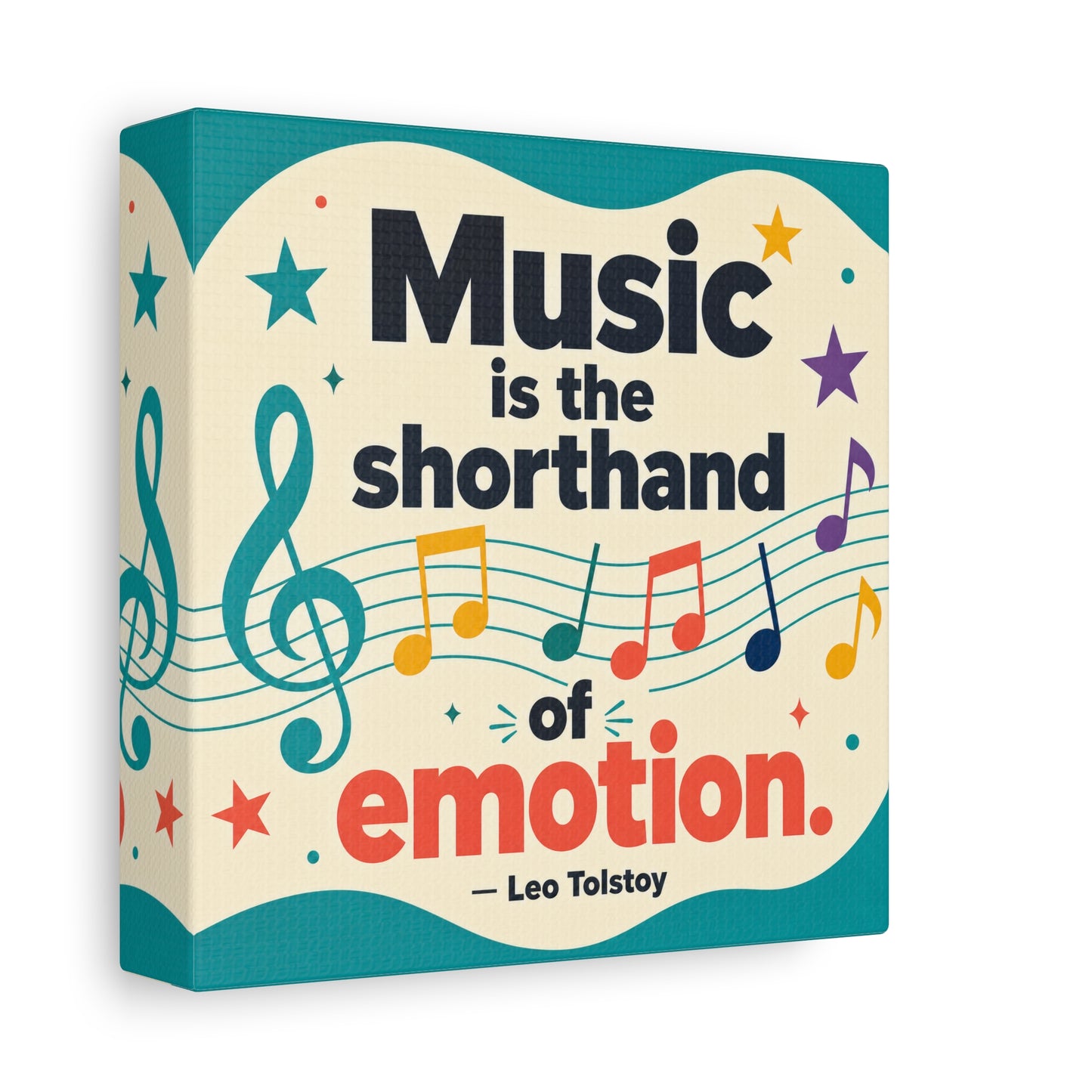 "Music Is The Shorthand Of Emotion." Leo Tolstoy Canvas Wall Art - Colorful Typography Quote Print, Music Teacher Classroom Decor, Kids Room Home Decoration, Modern Wall Hanging - Ready to Hang