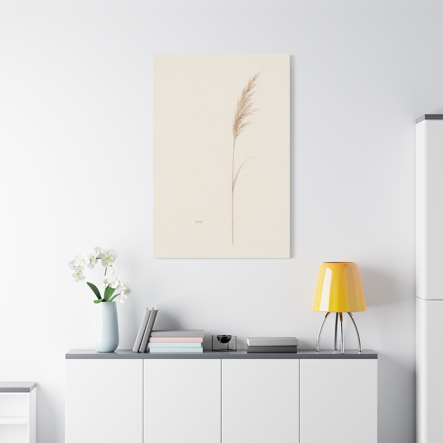 "Still" Minimalist Botanical Canvas Wall Art - Beige Pampas Grass Print, Neutral Contemporary Home Decor - Bedroom Living Room Decoration - Calm Nature Wall Hanging For Meditation Space