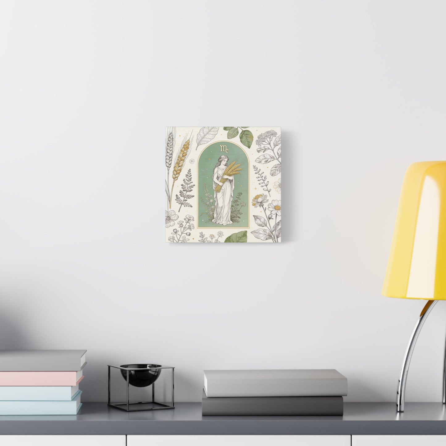 Virgo Zodiac Canvas Wall Art - Botanical Maiden Holding Wheat, Celestial Illustration - Sage Green Gold Cotton Print - Vintage Astrology Decor, Bedroom Wall Hanging Accent - Bedroom Home Decoration